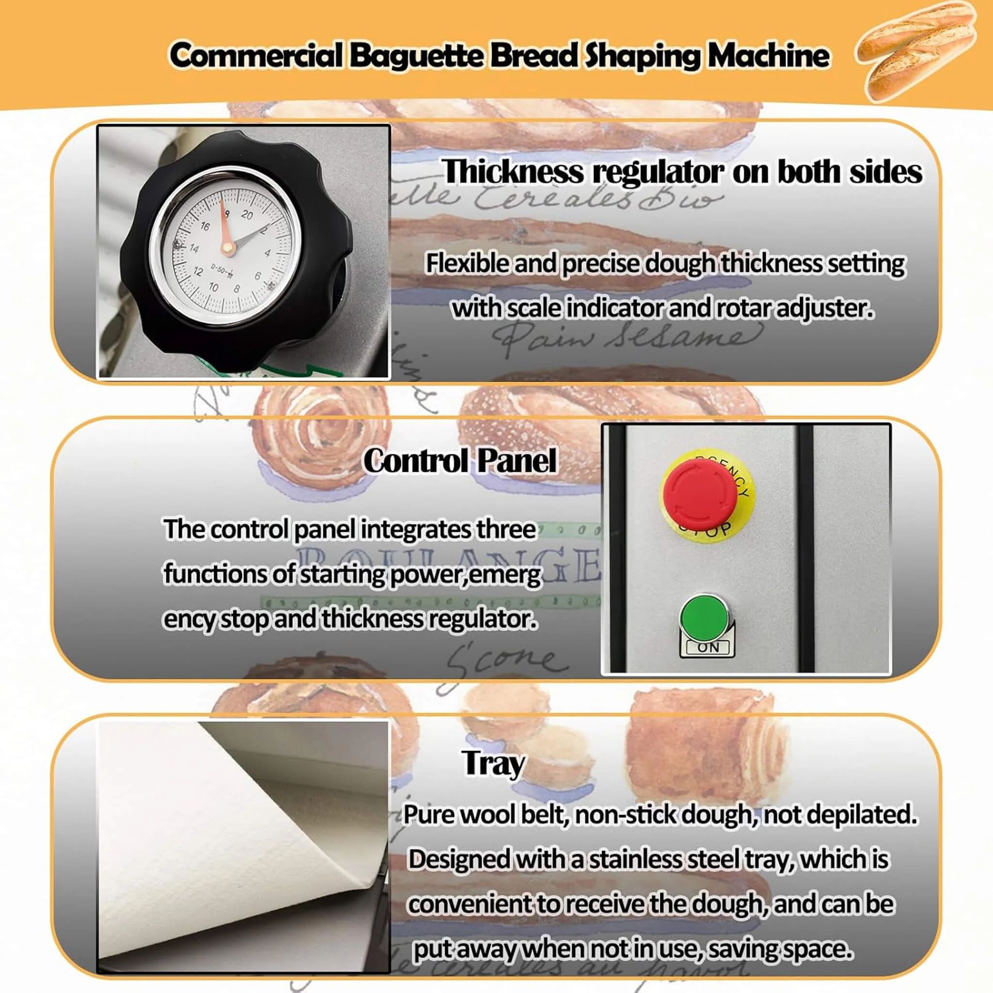 Heavy-Duty Commercial 110V Electric Baguette Bread Shaper Machine (SAK68176) - Image 5