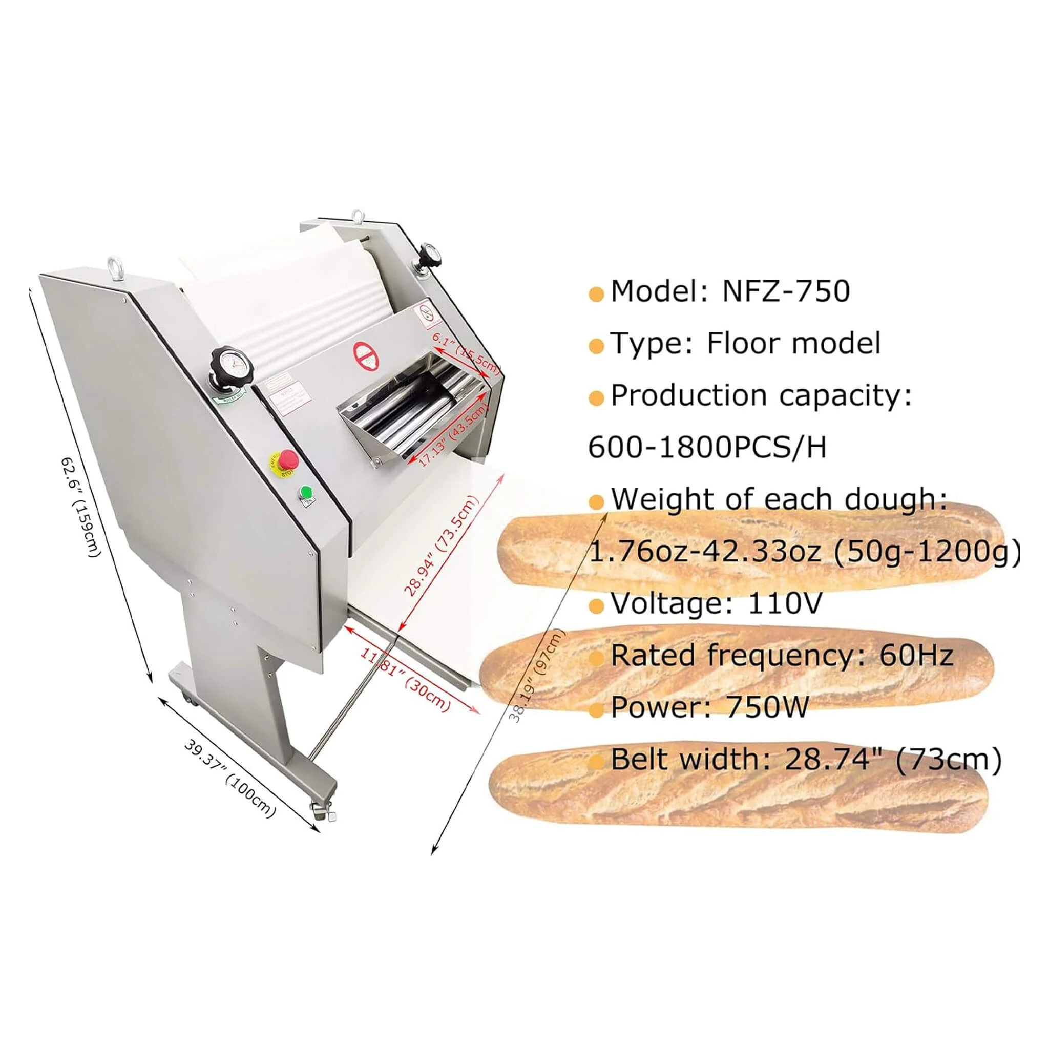 Heavy-Duty Commercial 110V Electric Baguette Bread Shaper Machine (SAK68176) - Image 7
