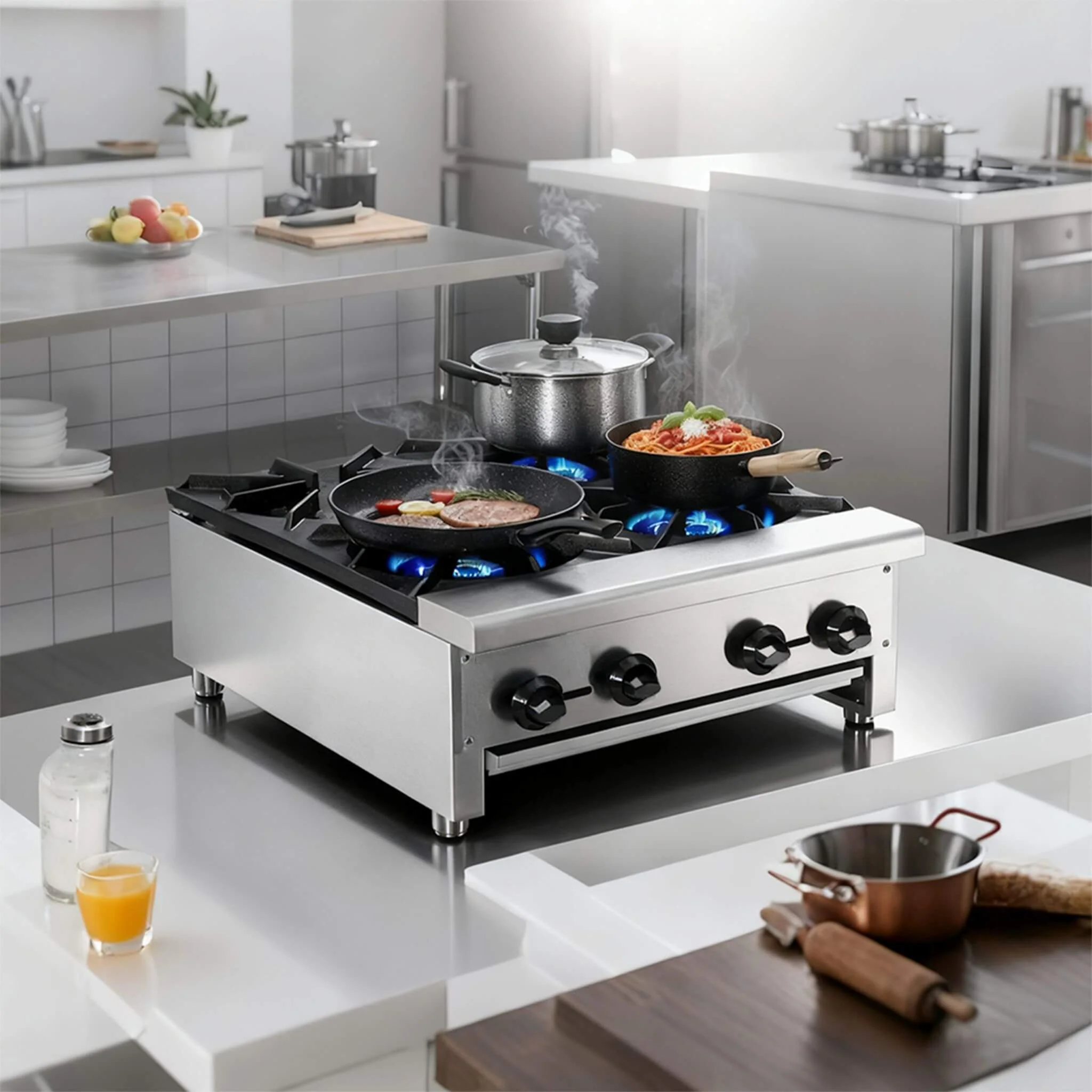 Heavy-Duty Commercial 112K BTU 4-Burner Stainless Steel Gas Stove Hot Plate (SAK39201) - Image 4