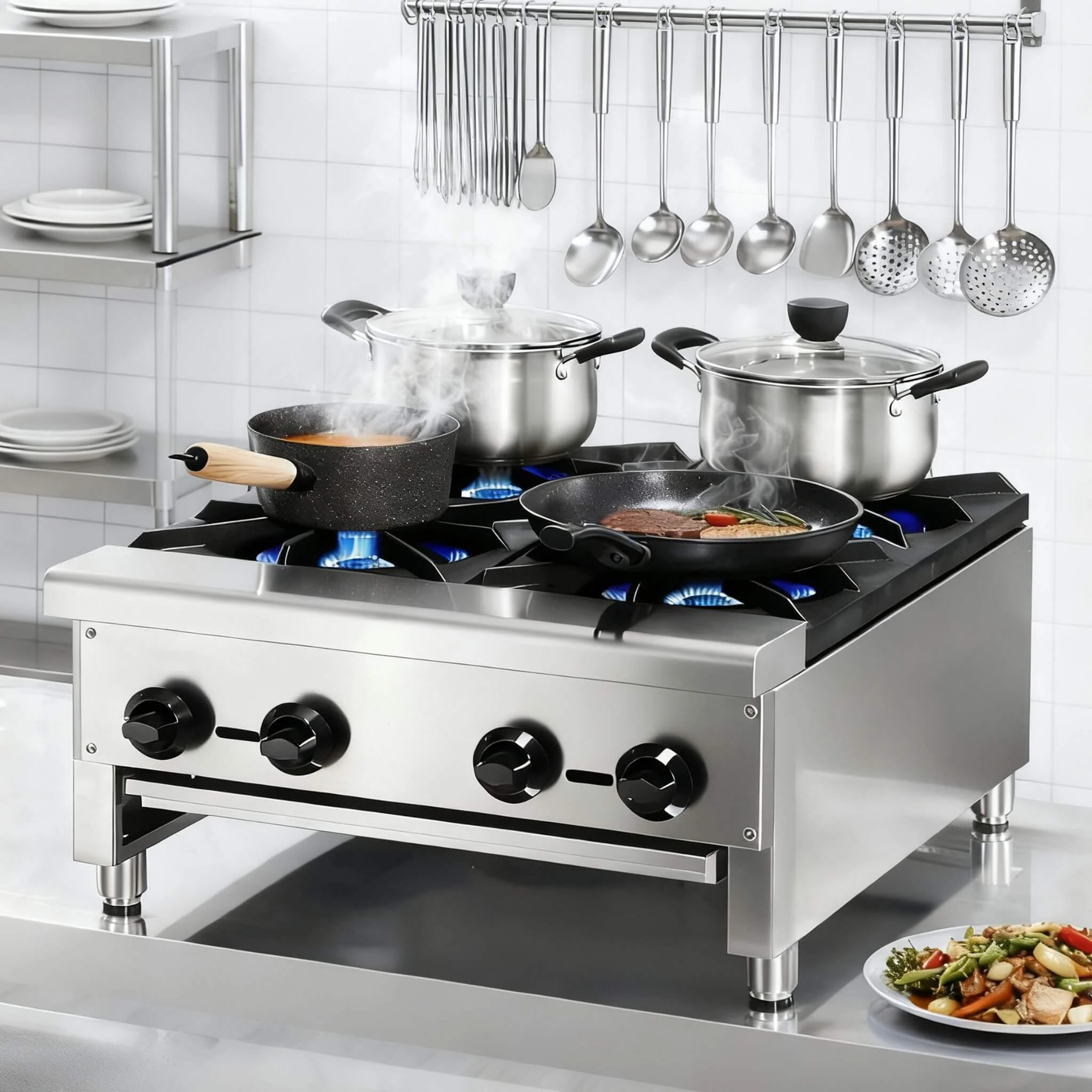 Heavy-Duty Commercial 112K BTU 4-Burner Stainless Steel Gas Stove Hot Plate (SAK39201) - Image 5