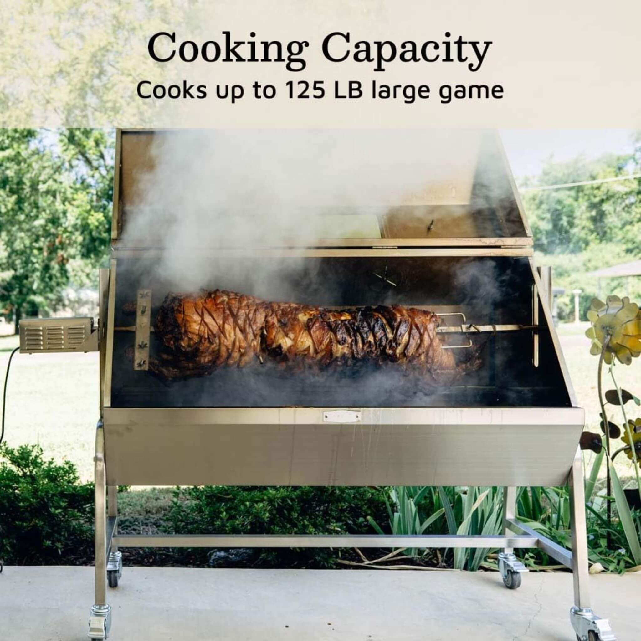 Heavy-Duty Commercial 125 LB Portable Electric Stainless Steel Hooded BBQ Rotisserie Grill With Viewing Window (SAK31975) - Image 4
