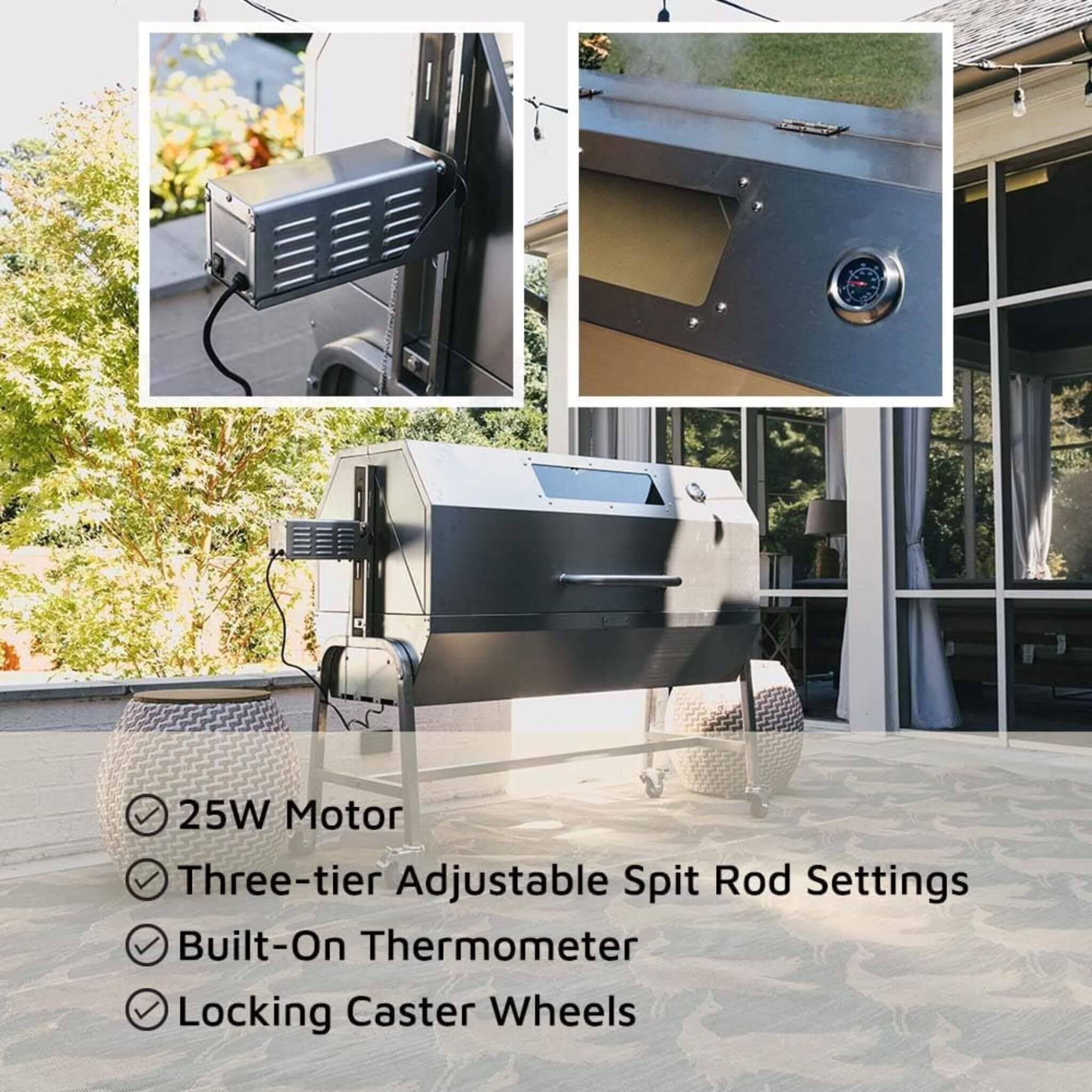 Heavy-Duty Commercial 125 LB Portable Electric Stainless Steel Hooded BBQ Rotisserie Grill With Viewing Window (SAK31975) - Image 7