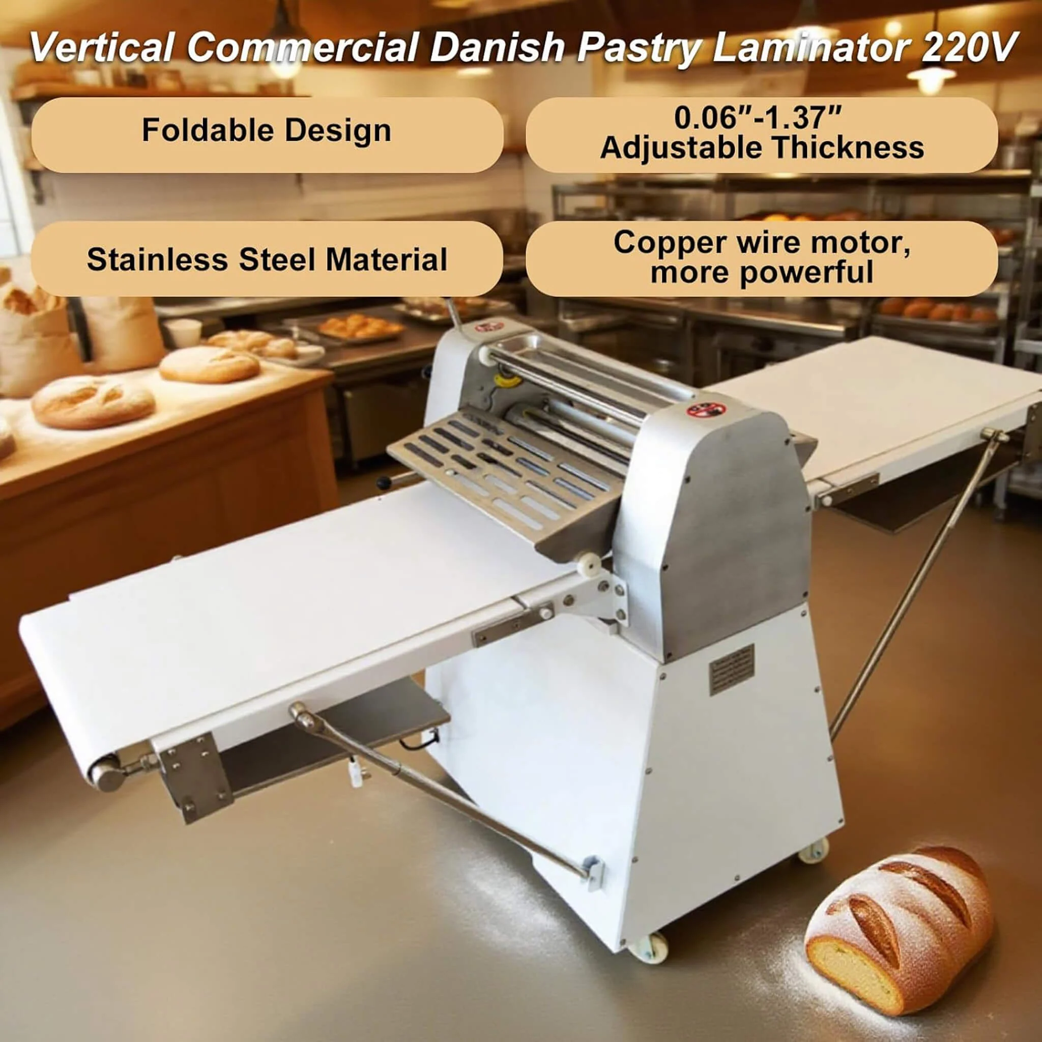 Heavy-Duty Commercial 220V Electric Dough Sheeter Machine With Adjustable Thickness (SAK17382) - Image 4