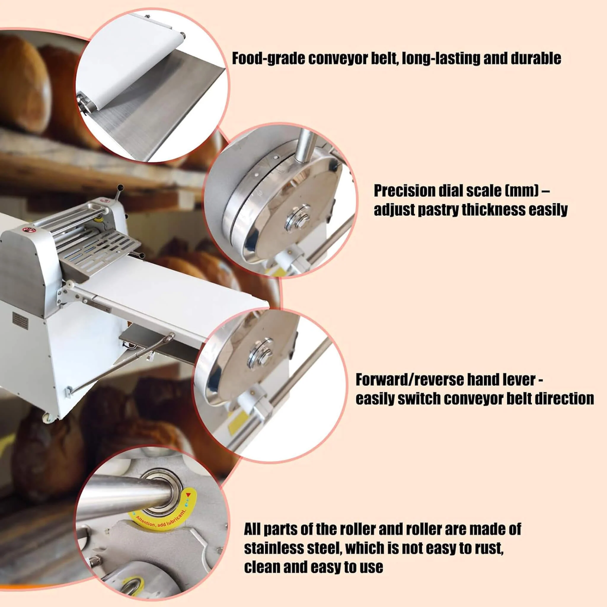Heavy-Duty Commercial 220V Electric Dough Sheeter Machine With Adjustable Thickness (SAK17382) - Image 8