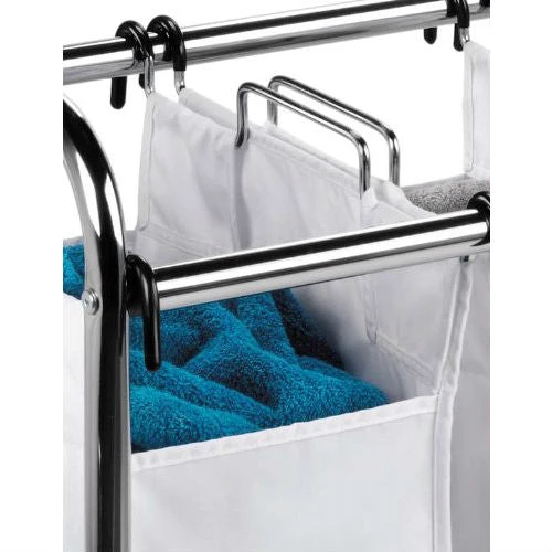 Heavy Duty Commercial Grade Laundry Sorter Hamper Cart in White Chrome - Image 2