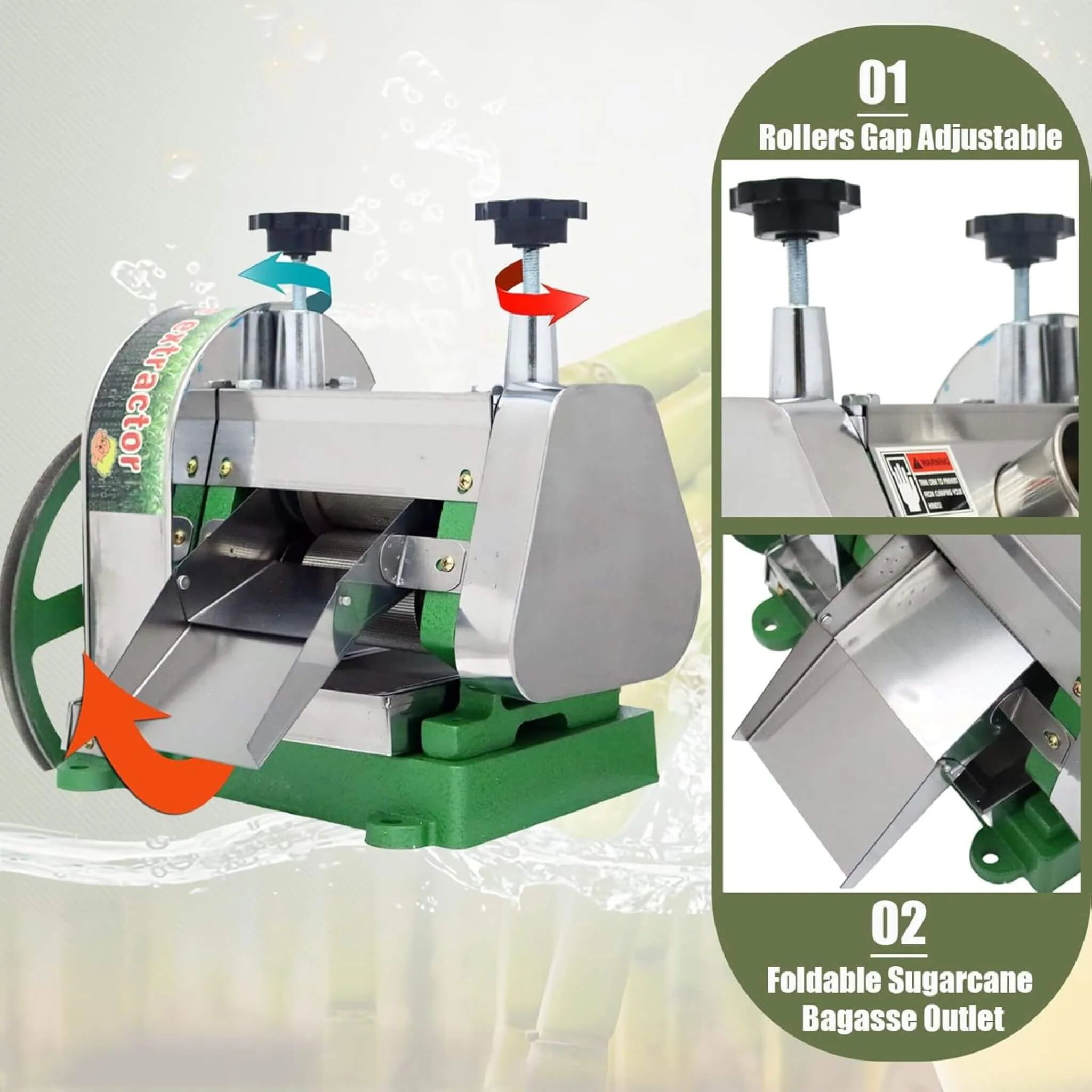 Heavy-Duty Commercial Manual Stainless Steel Sugar Cane Juicer (SAK81426) - Image 3