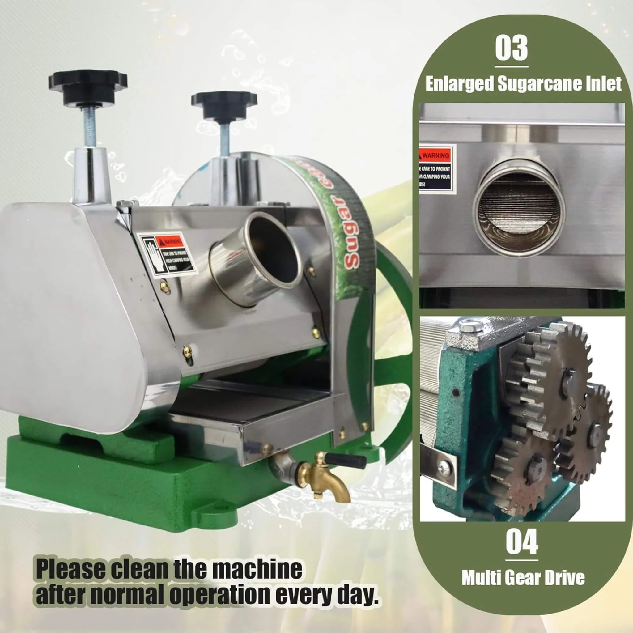 Heavy-Duty Commercial Manual Stainless Steel Sugar Cane Juicer (SAK81426) - Image 4