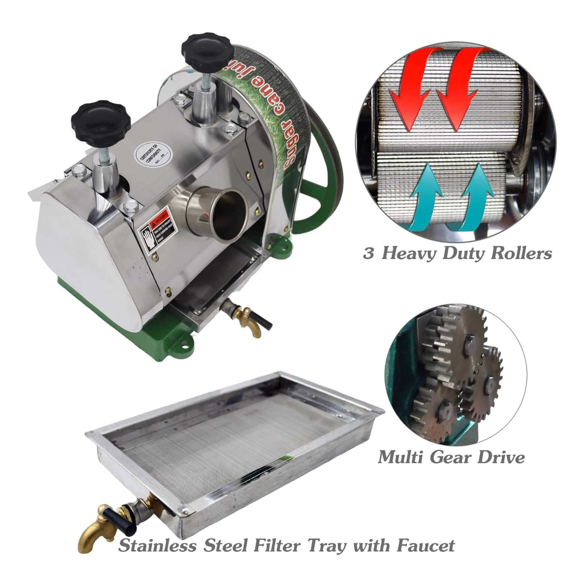 Heavy-Duty Commercial Manual Stainless Steel Sugar Cane Juicer (SAK81426) - Image 8