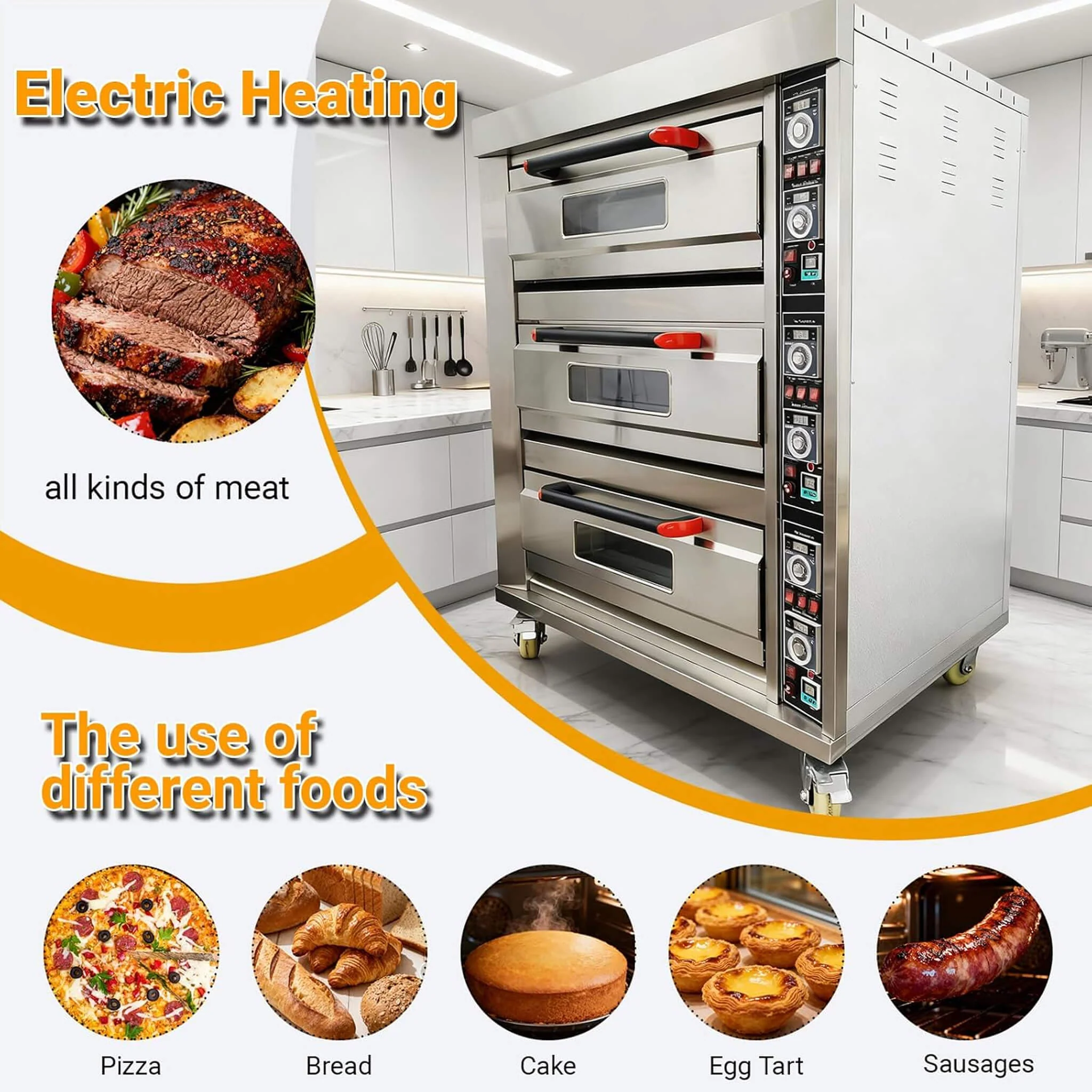 Heavy-Duty Commercial Triple Deck 220V 19.8KW Electric Pizza Oven (SAK56751) - Image 4