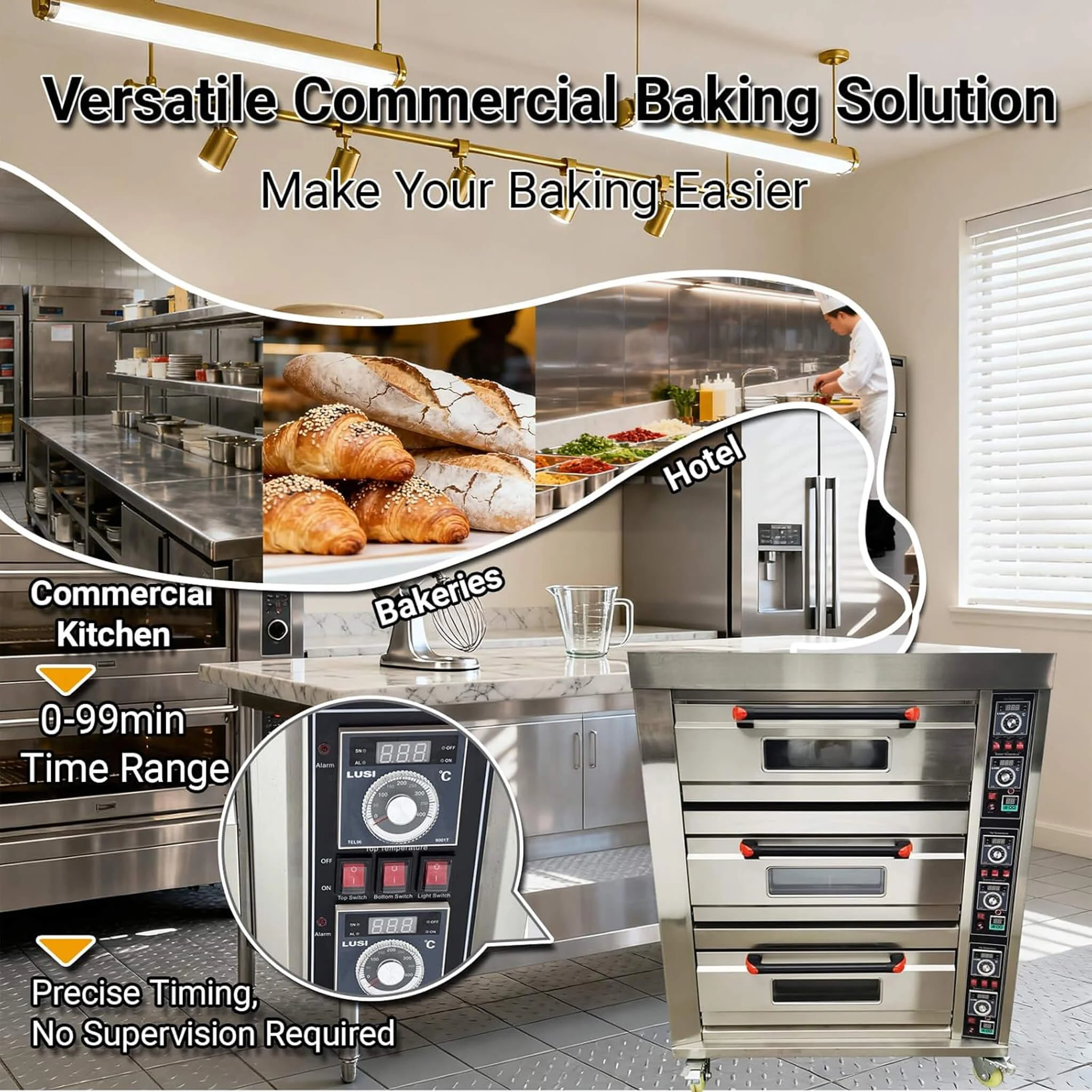 Heavy-Duty Commercial Triple Deck 220V 19.8KW Electric Pizza Oven (SAK56751) - Image 7