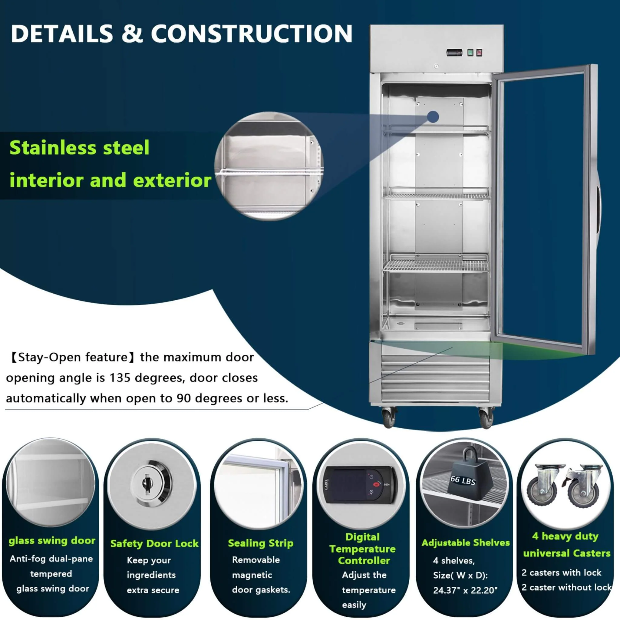 Heavy-Duty Commercial Upright ETL Certified Freezer For Restaurants, Bars, And Supermarkets (SAK01847) - Image 5