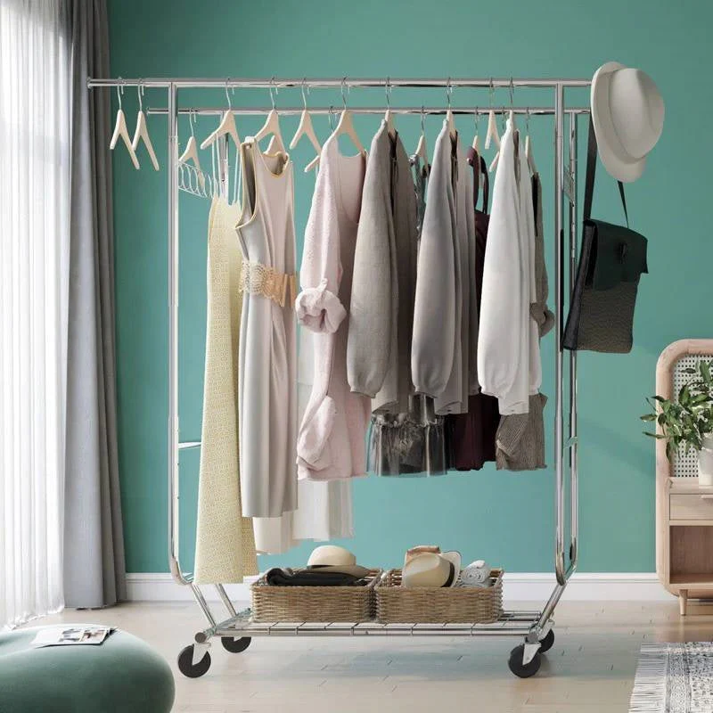 Heavy Duty Double Bar Clothes Garment Rack on Wheels - 600 lbs Capacity - Image 2