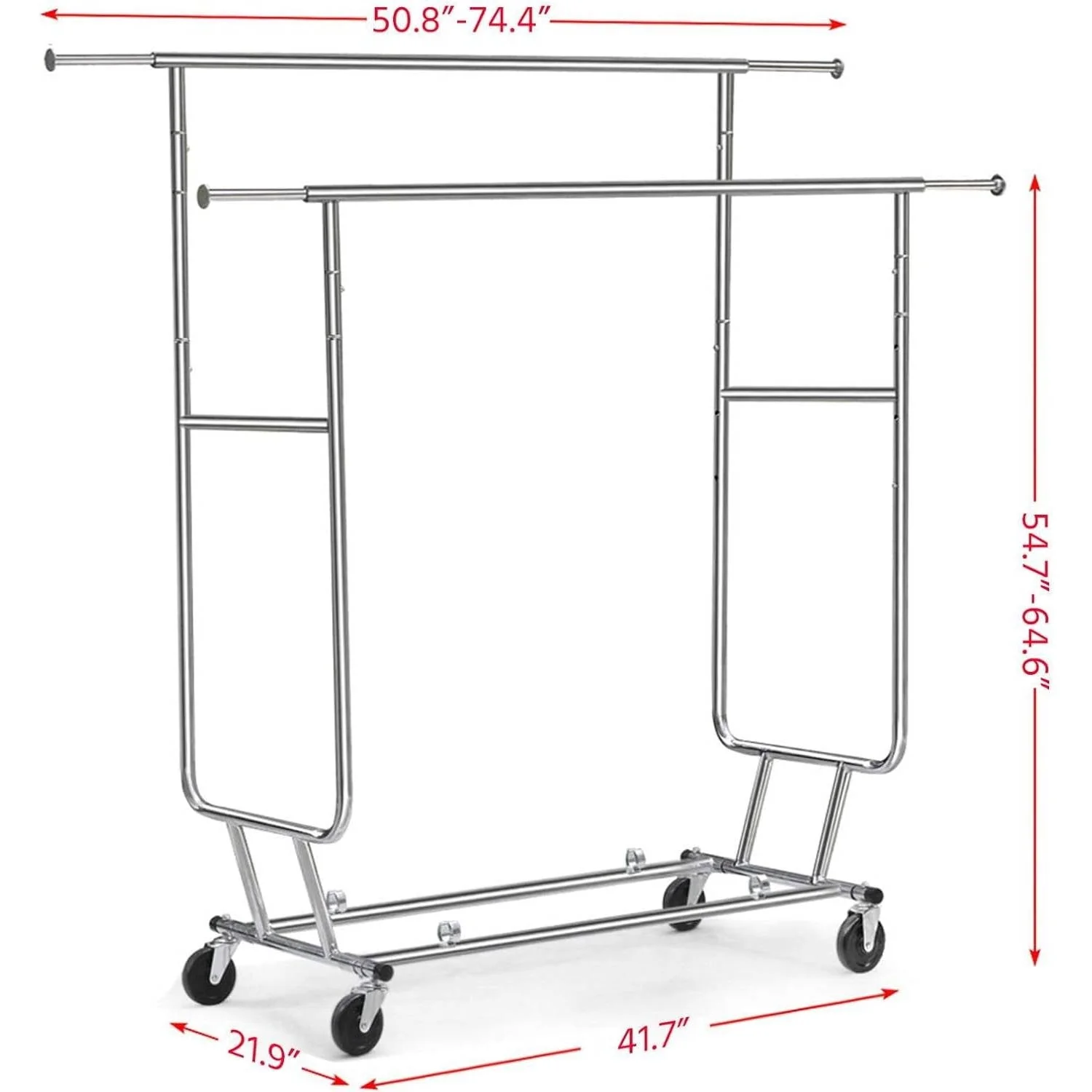 Heavy Duty Double Bar Clothes Hanging Garment Rack on Lockable Wheels - Image 5