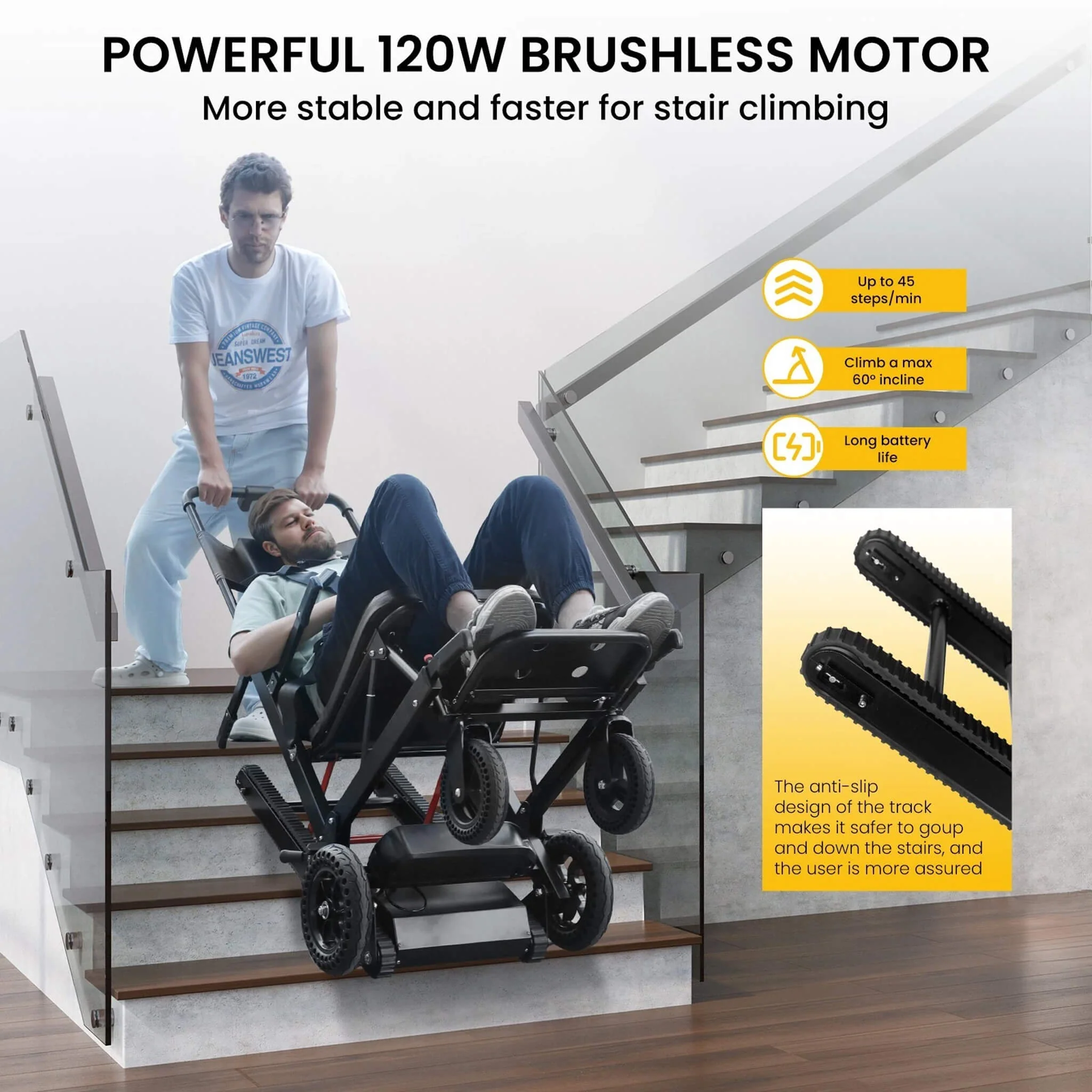 Motivo Heavy-Duty Electric Foldable Stair Climbing Wheelchair, 450LBS [FDA-Approved (SAK92801) - Image 3