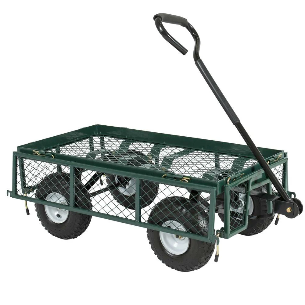 Heavy Duty Green Steel Garden Utility Cart Wagon with Removable Sides - Image 2
