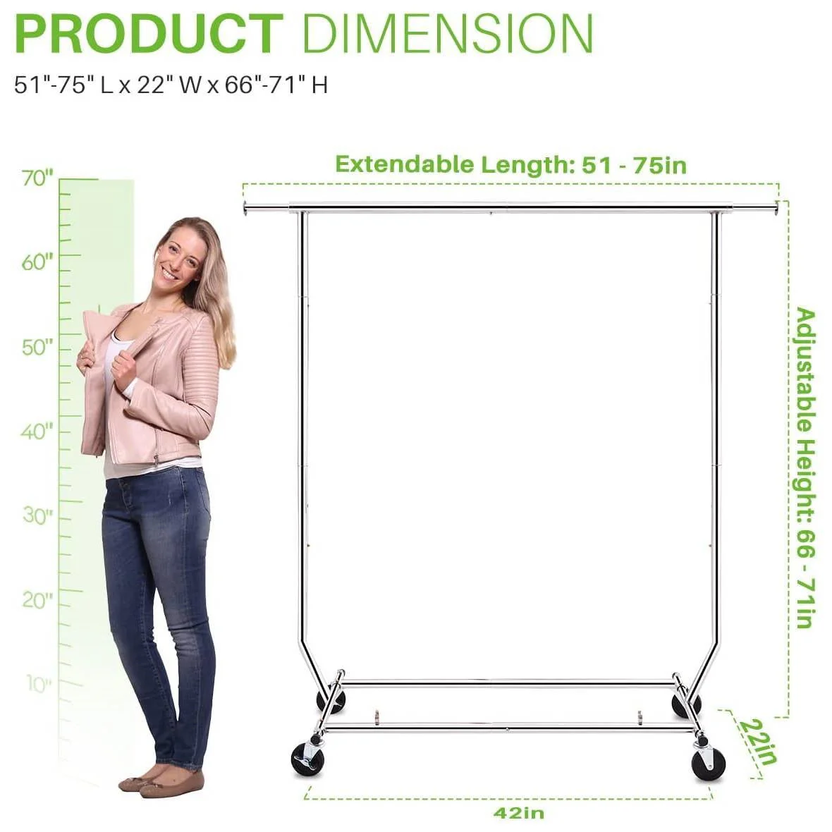 Heavy Duty Metal Clothing Garment Rack with Lockable Wheels - 250 lbs. Capacity - Image 5