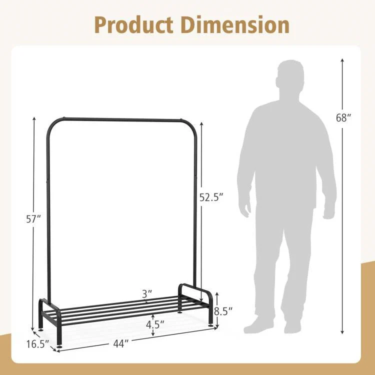 Heavy Duty Metal Garment Rack Clothes Hanging Rod with Bottom Storage Shelf - Image 5