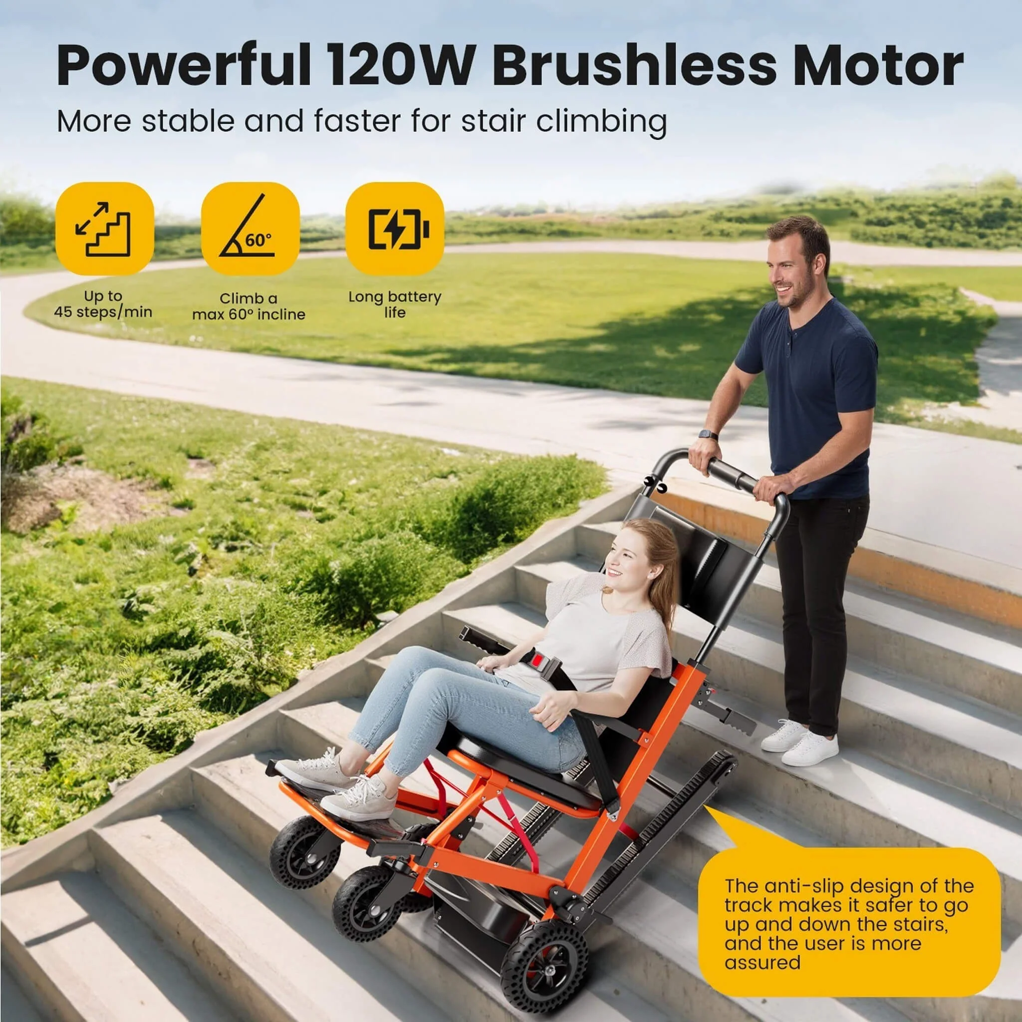 Motivo Heavy-Duty Motorized Stair Climbing Wheelchair, 440LBS [FDA-Approved] (SAK47103) - Image 9