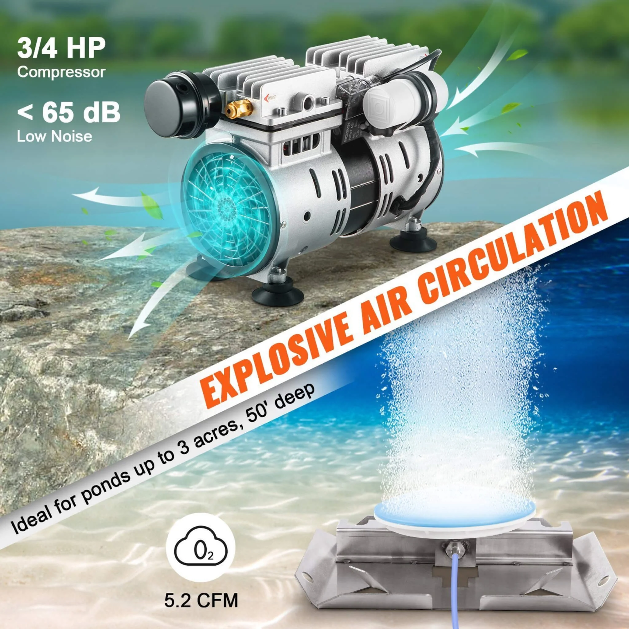 Heavy-Duty Pond Aerator Kit With Compressor, Diffusers And Weighted Tubing (SAK08795) - Image 6