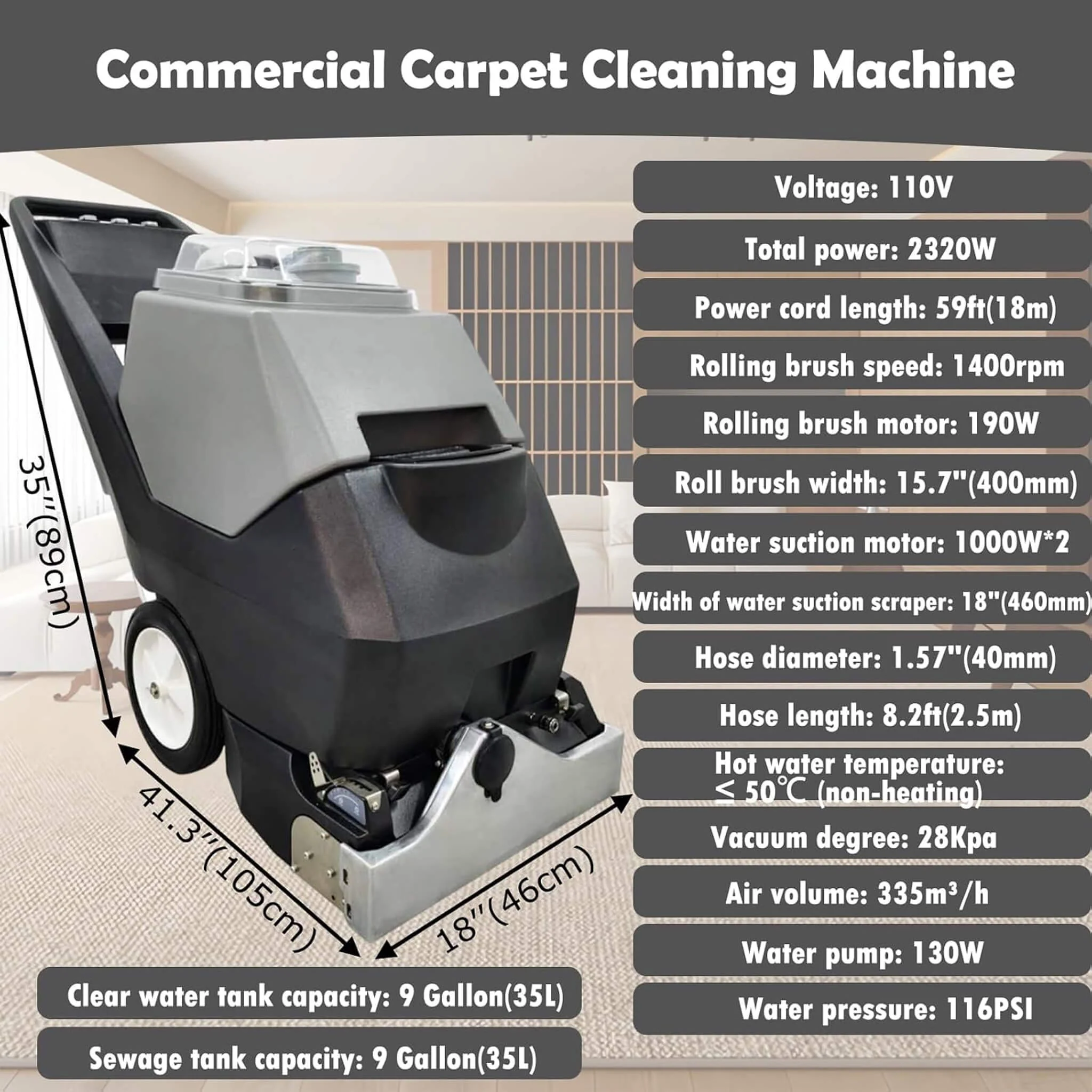 Heavy-Duty Portable Commercial 3-In-1 Wet Dry Carpet Cleaner (SAK76420) - Image 9