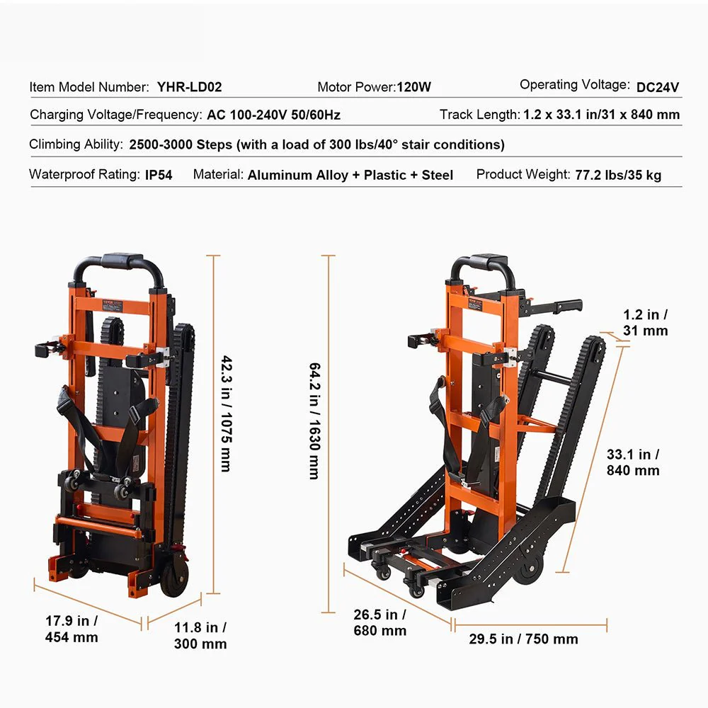 Heavy-Duty Premium Electric Folding Stair Climbing Wheelchair Hand Truck Dolly, 450LBS (SAK23175) - Image 11