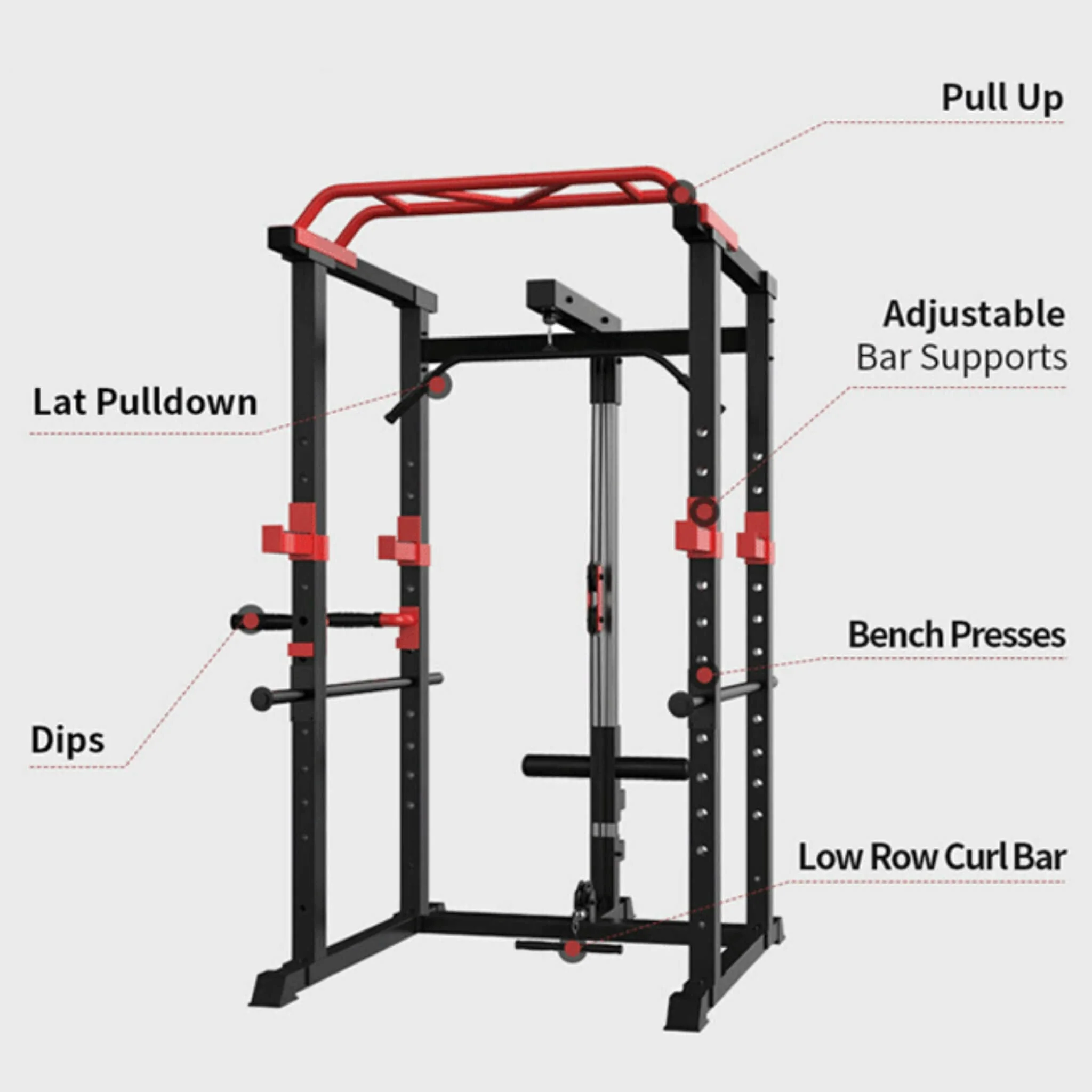 Heavy-Duty Professional Multi-Function Adjustable Power Cage Rack, 1000LBS (SAK98149) - Image 3