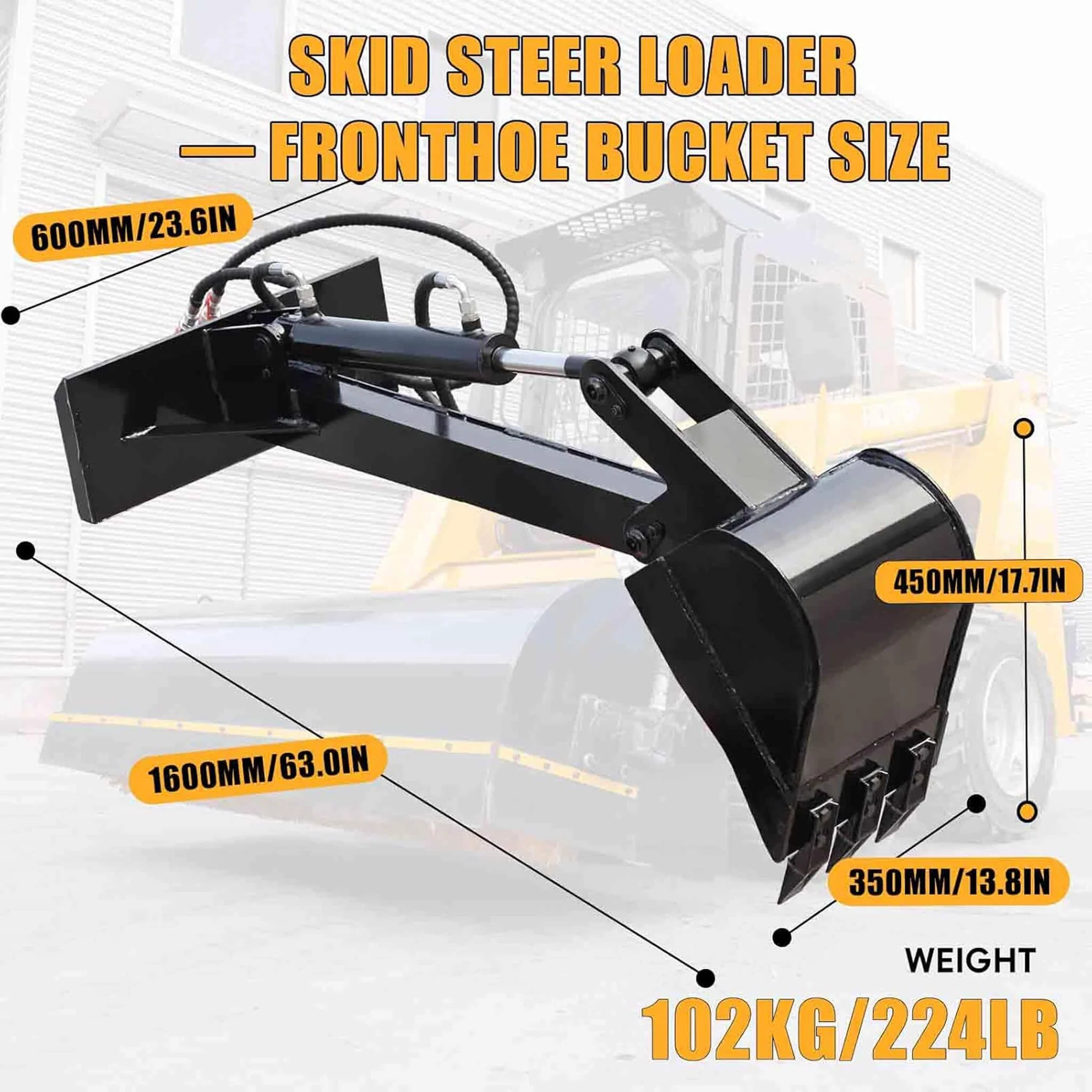 Heavy-Duty Skid Steer Fronthoe Attachment With 12-Inch Bucket (SAK95724) - Image 5