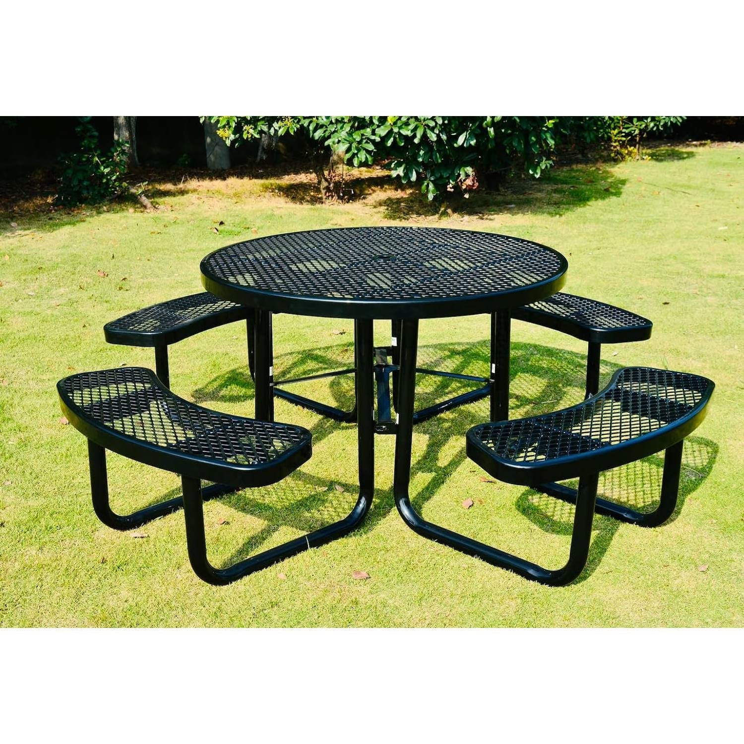 Heavy Duty Steel Metal Round Picnic Table w/ 4 Benches Outdoor Patio Dining Set - Image 2