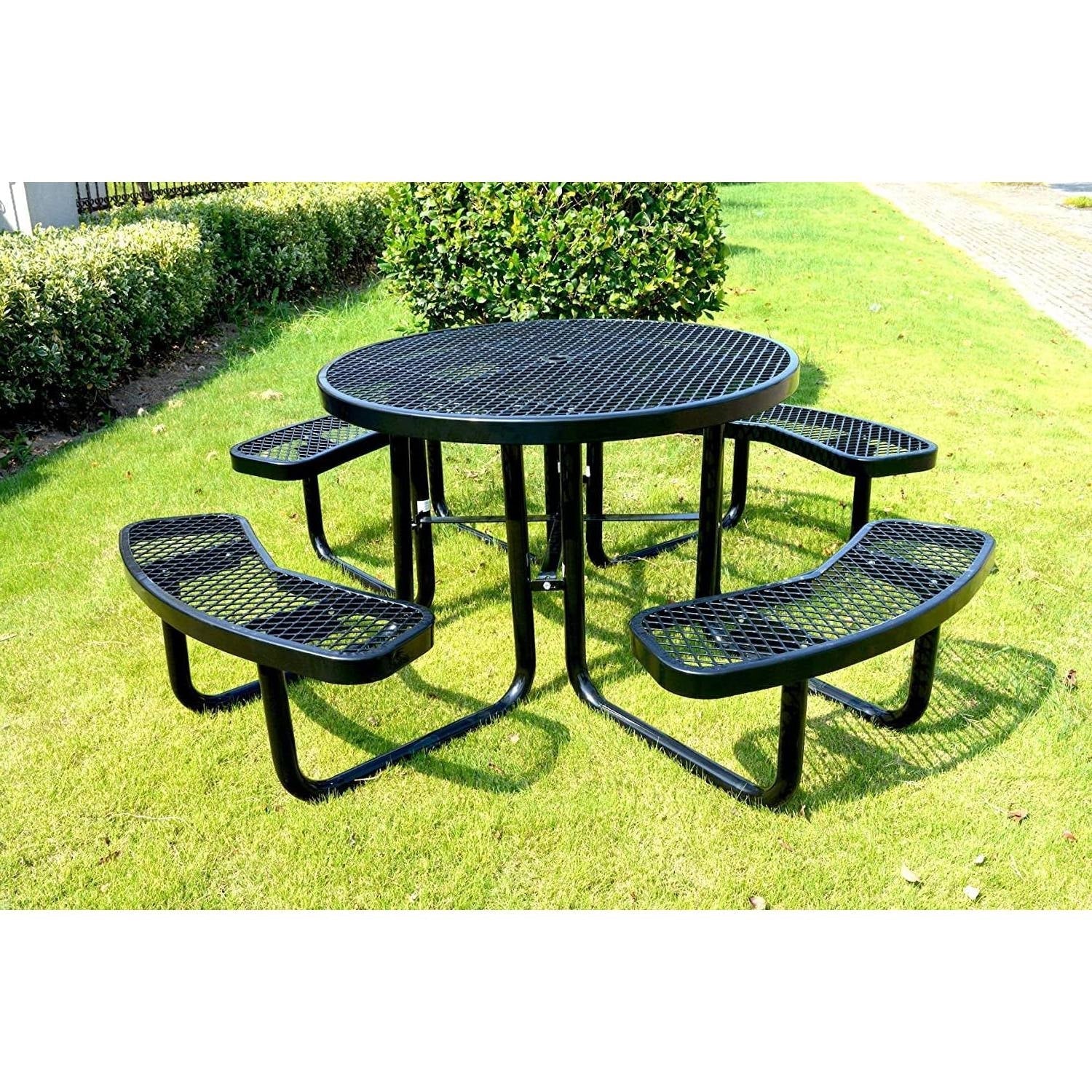 Heavy Duty Steel Metal Round Picnic Table w/ 4 Benches Outdoor Patio Dining Set - Image 3