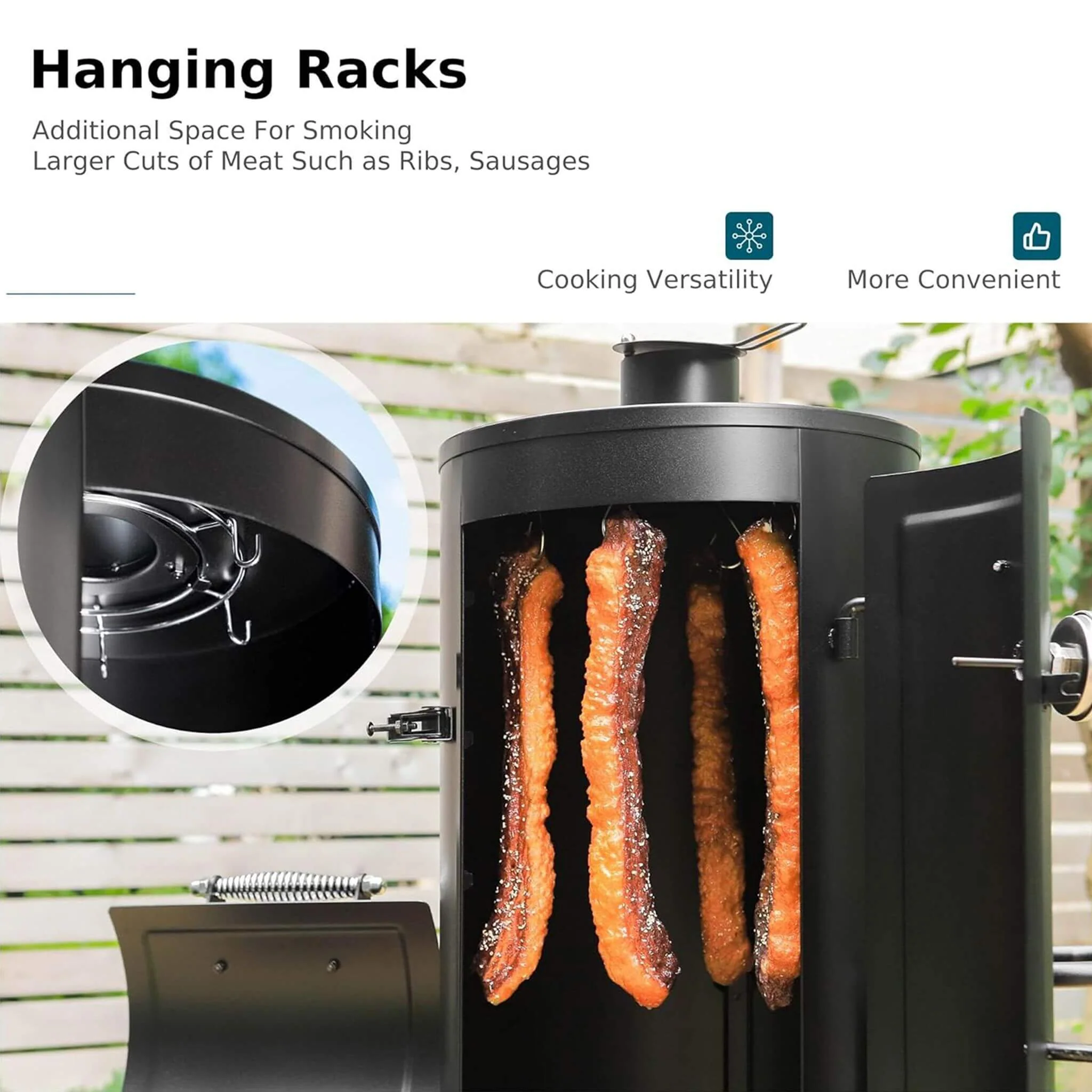 Heavy-Duty Vertical Extra-Large Charcoal Offset BBQ Smoker Grill Combo (SAK80247) - Image 6