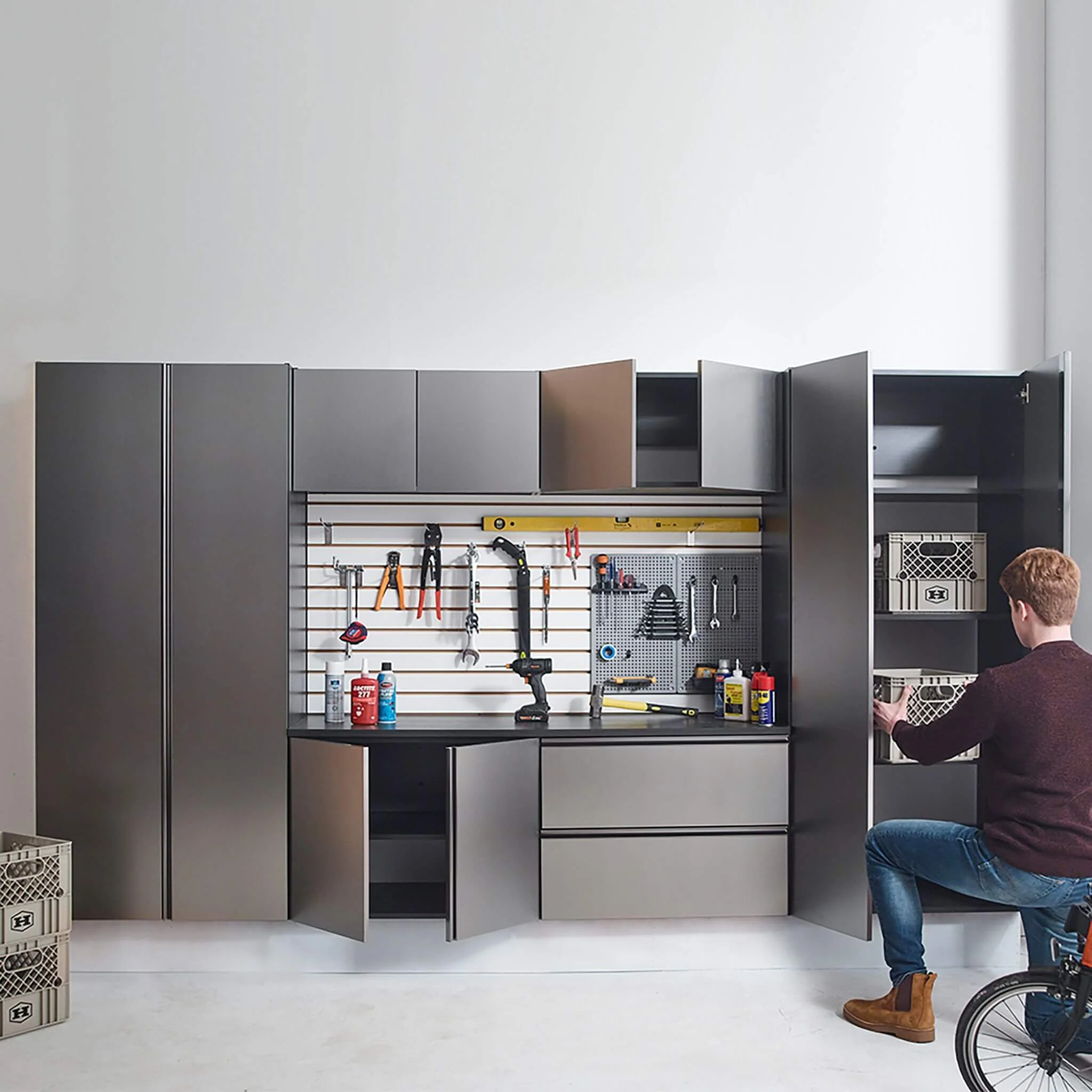 Alora Heavy-Duty Wall-Mounted Metallic Gray Garage Cabinet Set With Soft Closing Doors And Drawers (SAK24368) - Image 3