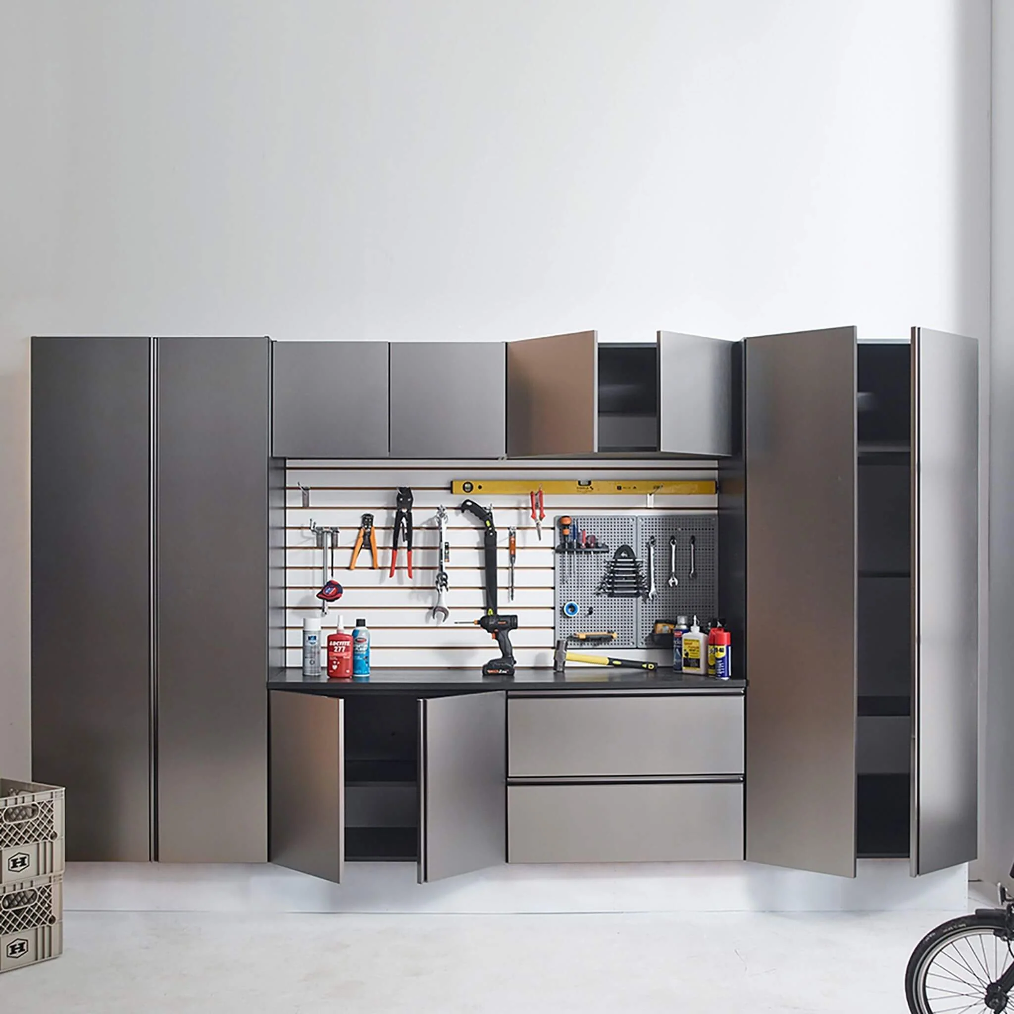 Alora Heavy-Duty Wall-Mounted Metallic Gray Garage Cabinet Set With Soft Closing Doors And Drawers (SAK24368) - Image 5