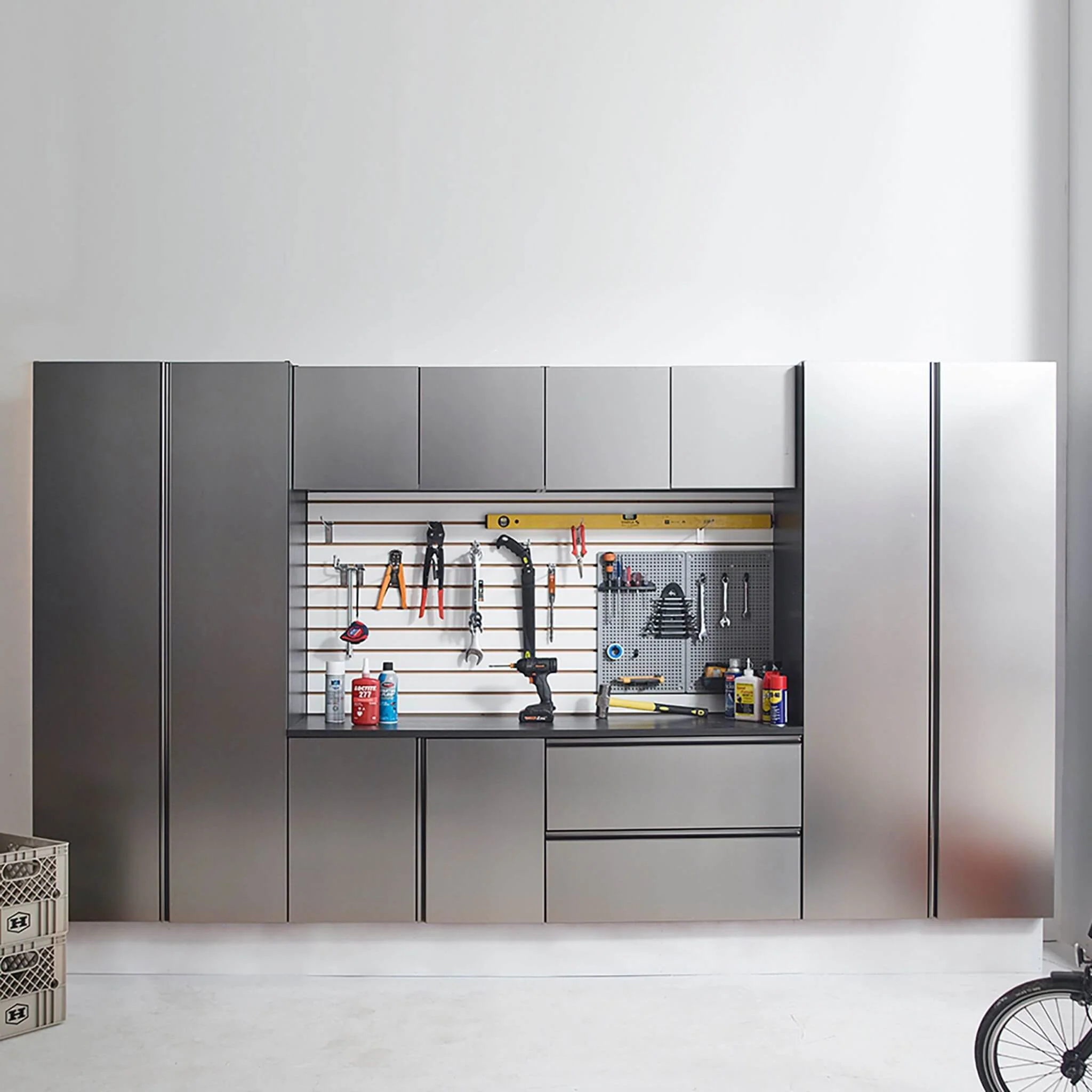 Alora Heavy-Duty Wall-Mounted Metallic Gray Garage Cabinet Set With Soft Closing Doors And Drawers (SAK24368) - Image 8
