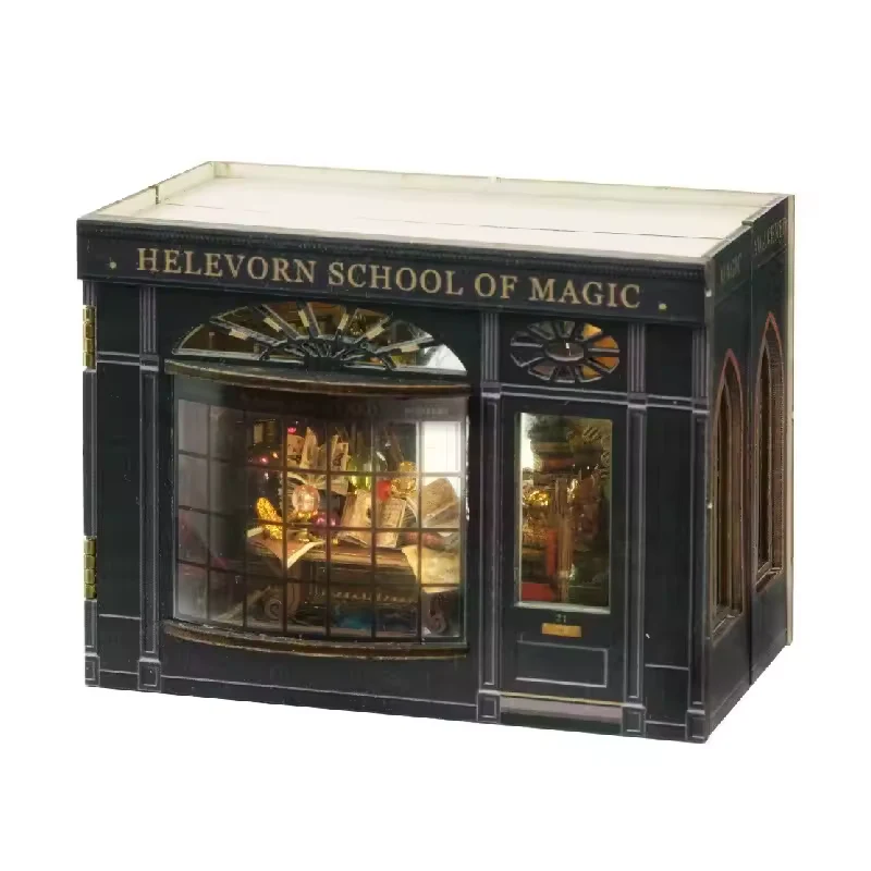Helevorn School of Magic Dollhouse Kit - Miniature Wizardi Roombox Kit with LED Light F07M51-62-MINI-110 - Image 2