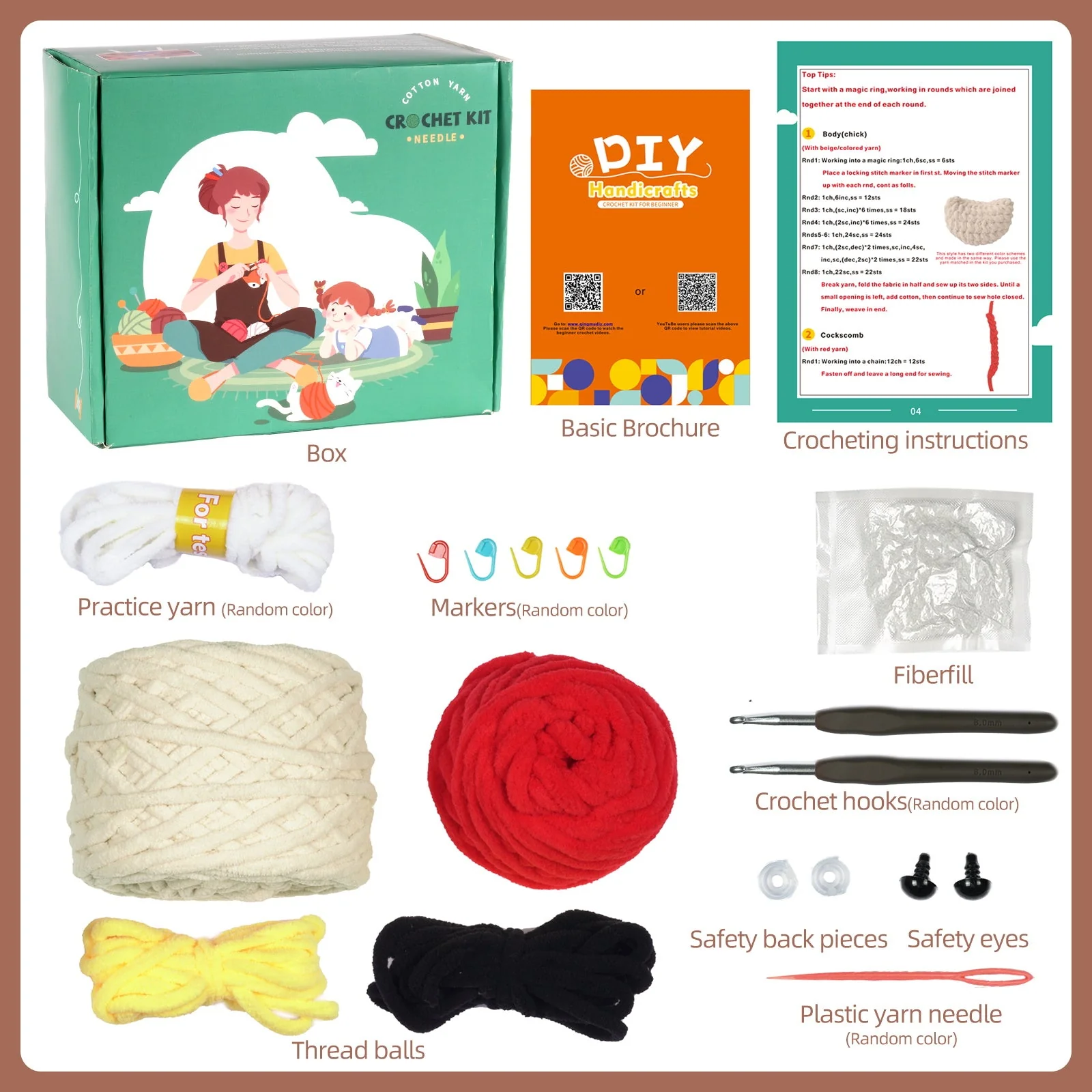Hen and Chicken Amigurumi DIY Crochet Kit Wizardi F07N8-M147 - Image 5