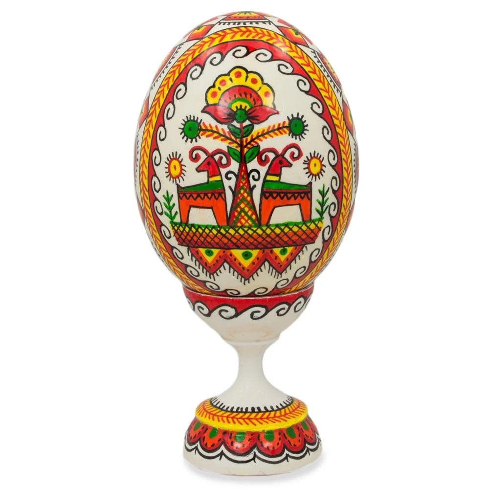 Hen Ukrainian Wooden Easter Egg Pysanka on a Stand 3.75 Inches - Image 3