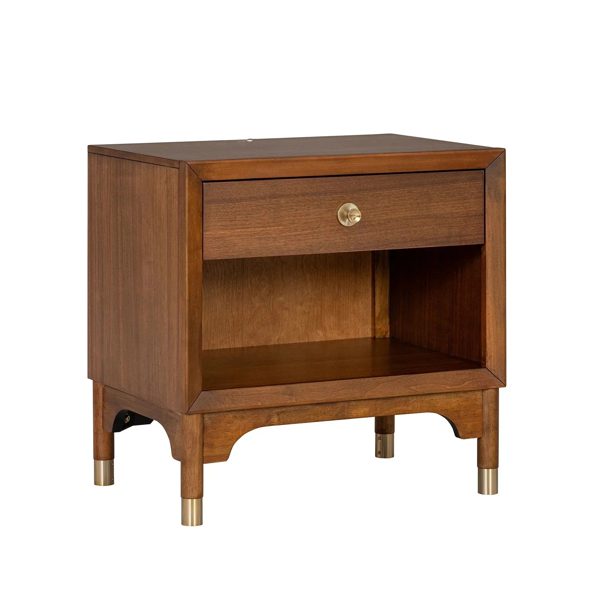 Hepburne Mid Century Walnut 1-Drawer 26 in. Nightstand with Touch Light - Image 2