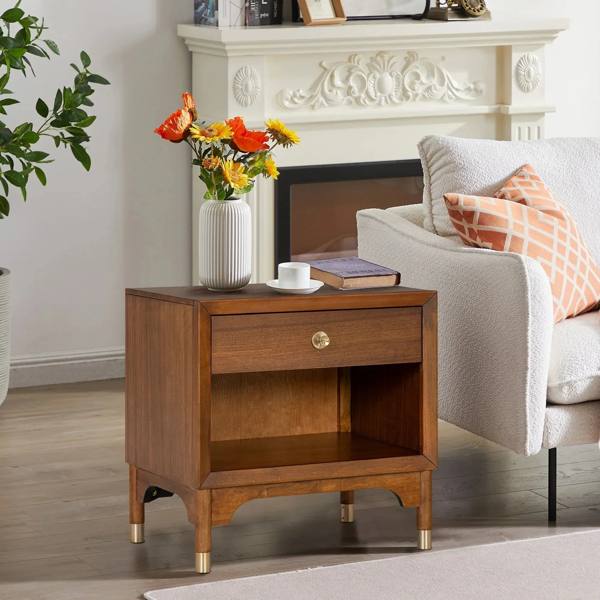 Hepburne Mid Century Walnut 1-Drawer 26 in. Nightstand with Touch Light - Image 4