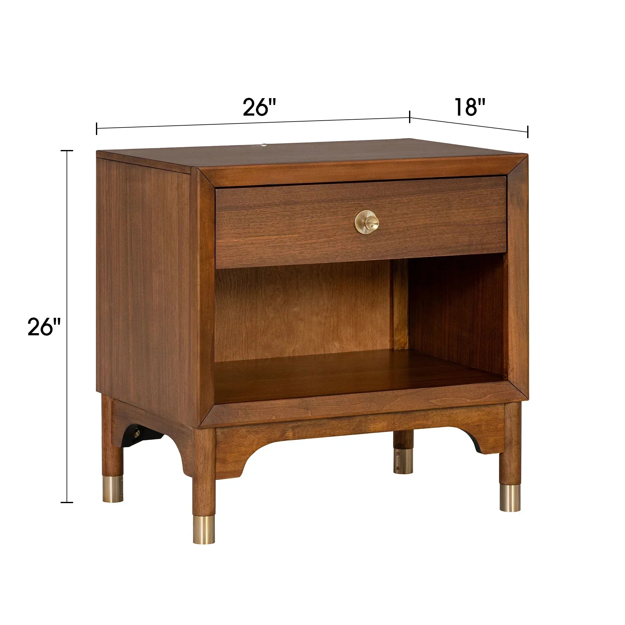 Hepburne Mid Century Walnut 1-Drawer 26 in. Nightstand with Touch Light - Image 8