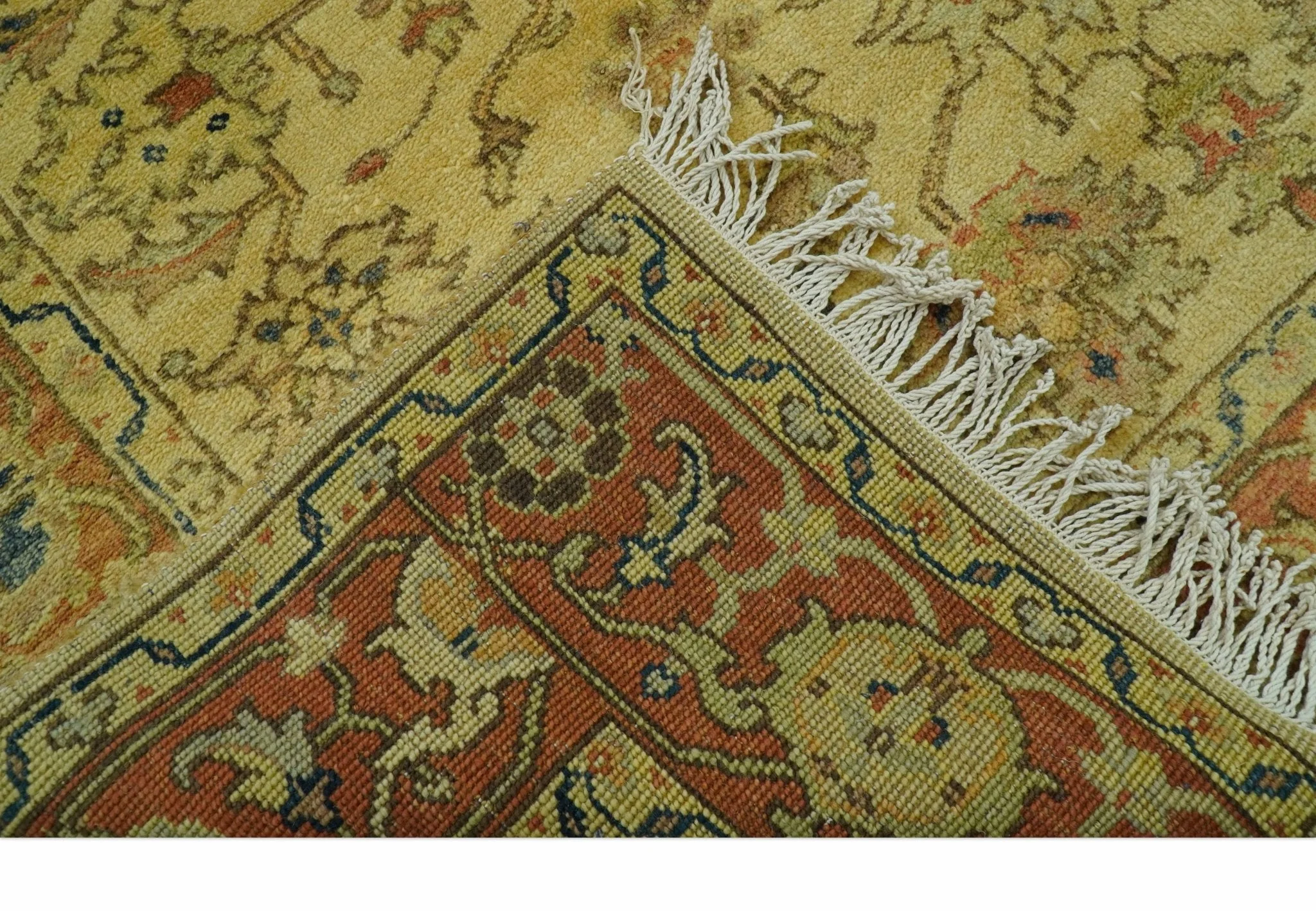 Heriz Traditional Design Gold And Rust 5x6.7 Hand Knotted Wool Area Rug - Image 4