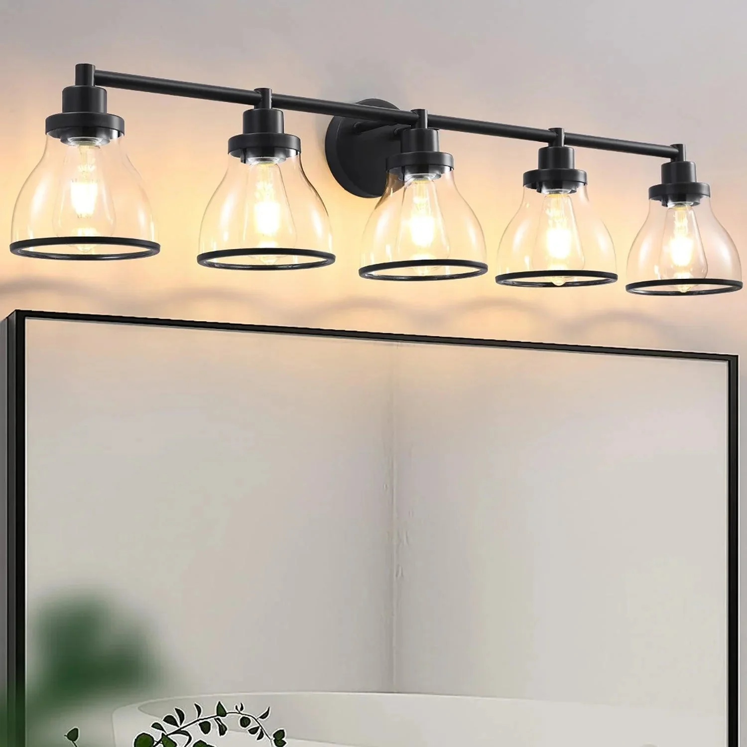 Hermosa Modern Polished Nickel & Black 5-Light Bathroom Vanity Light - Image 11