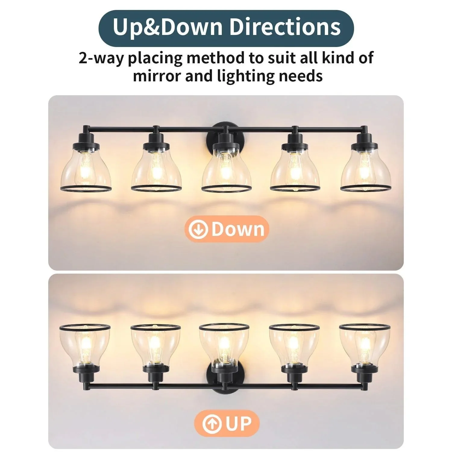 Hermosa Modern Polished Nickel & Black 5-Light Bathroom Vanity Light - Image 12