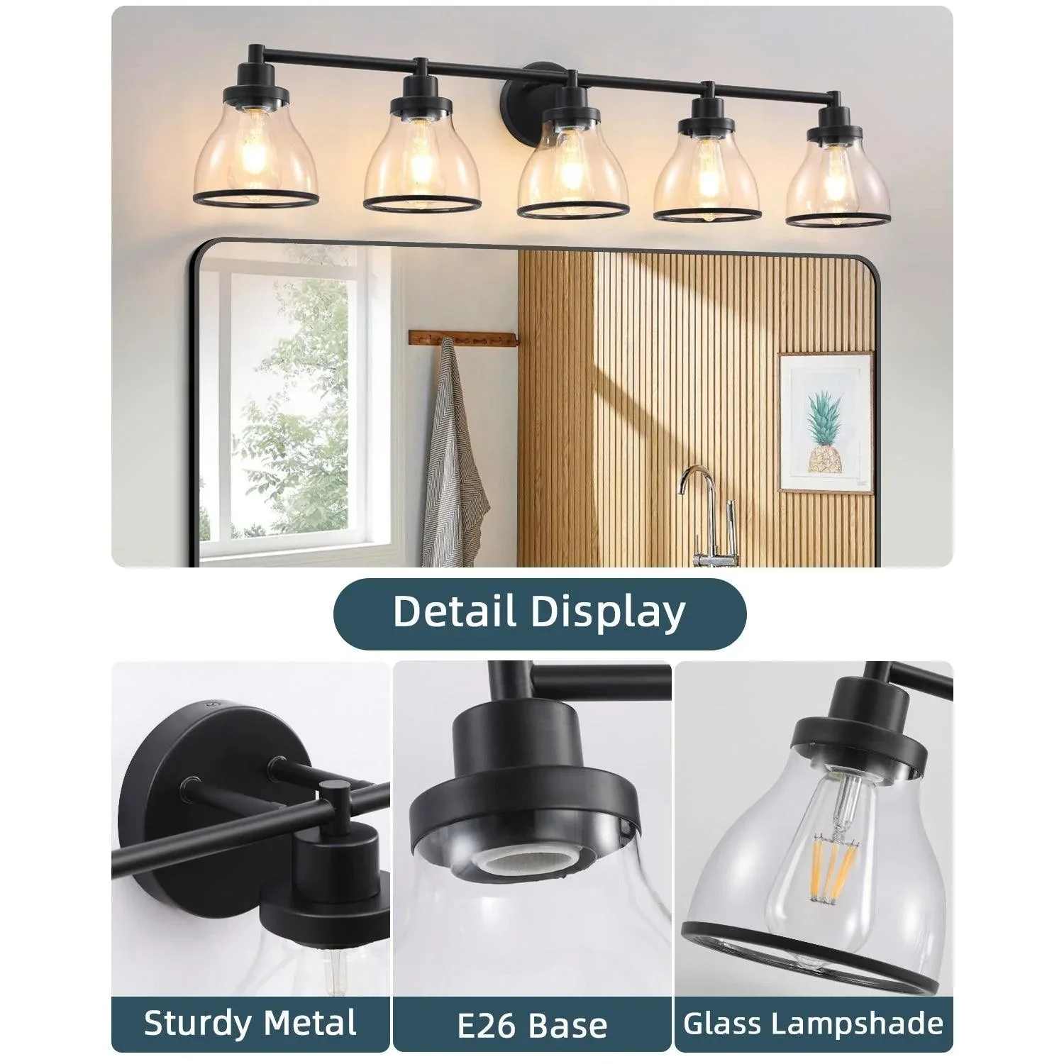 Hermosa Modern Polished Nickel & Black 5-Light Bathroom Vanity Light - Image 15