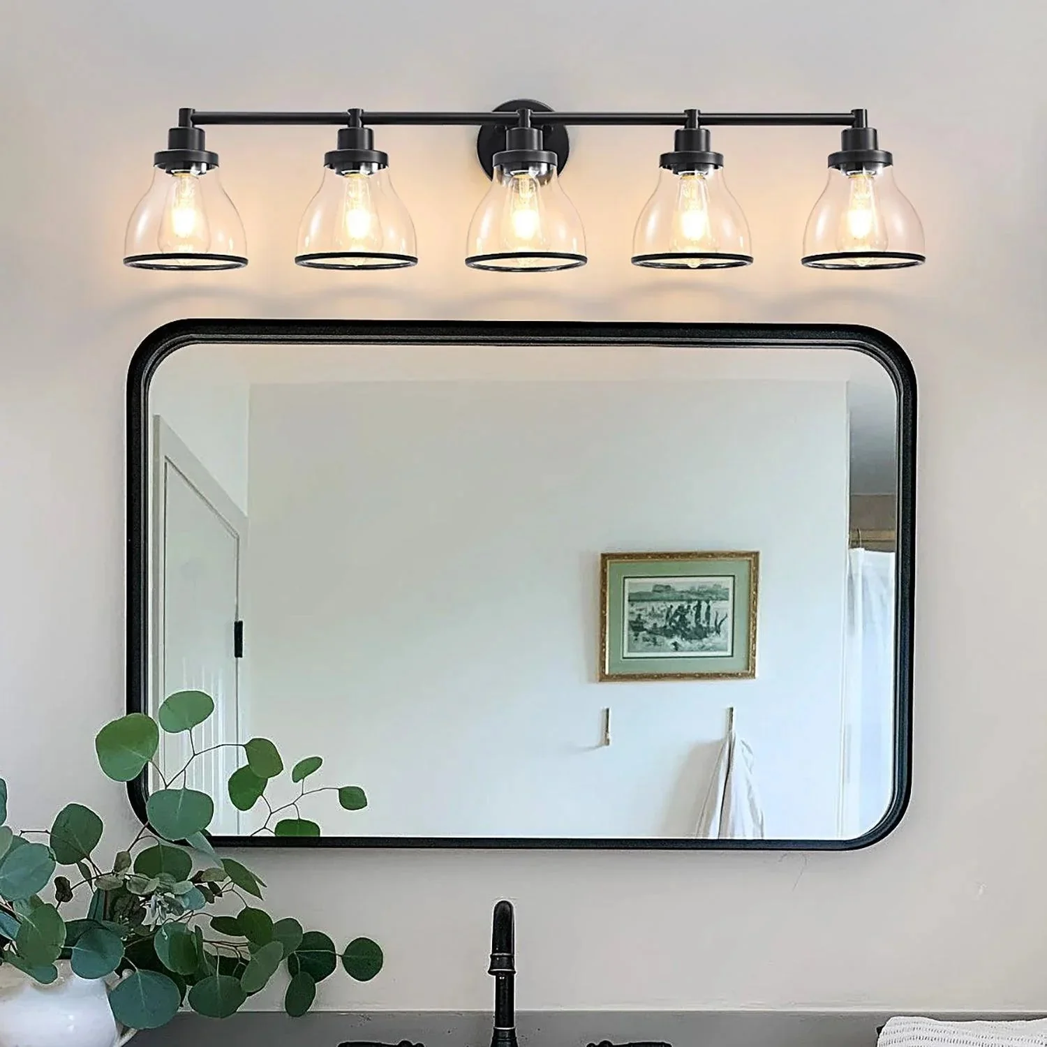 Hermosa Modern Polished Nickel & Black 5-Light Bathroom Vanity Light - Image 16