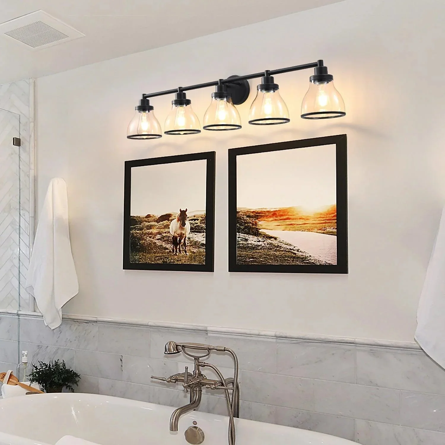 Hermosa Modern Polished Nickel & Black 5-Light Bathroom Vanity Light - Image 17
