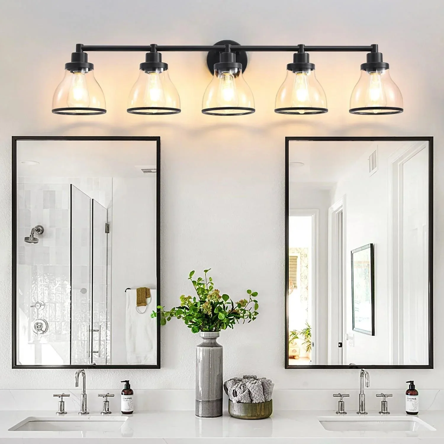 Hermosa Modern Polished Nickel & Black 5-Light Bathroom Vanity Light - Image 18