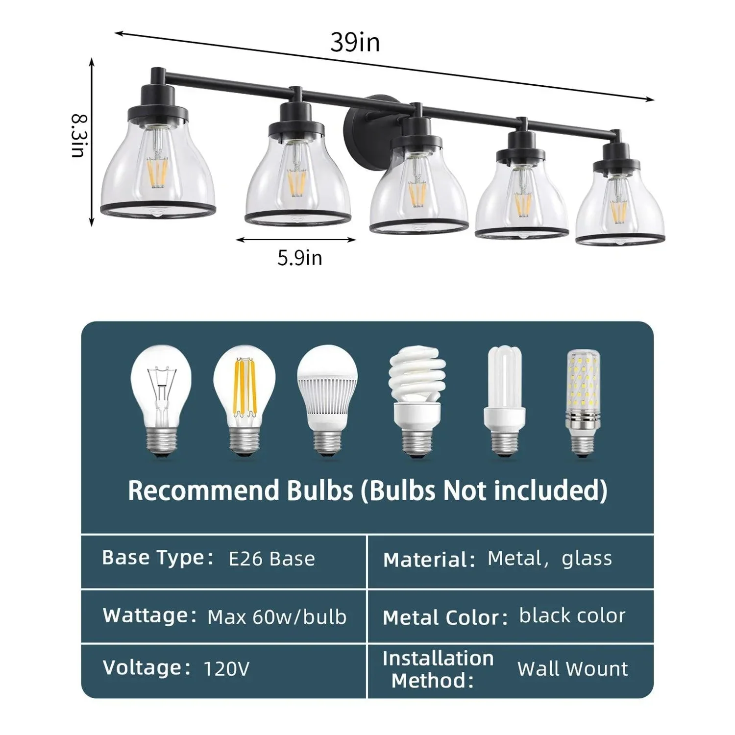 Hermosa Modern Polished Nickel & Black 5-Light Bathroom Vanity Light - Image 19