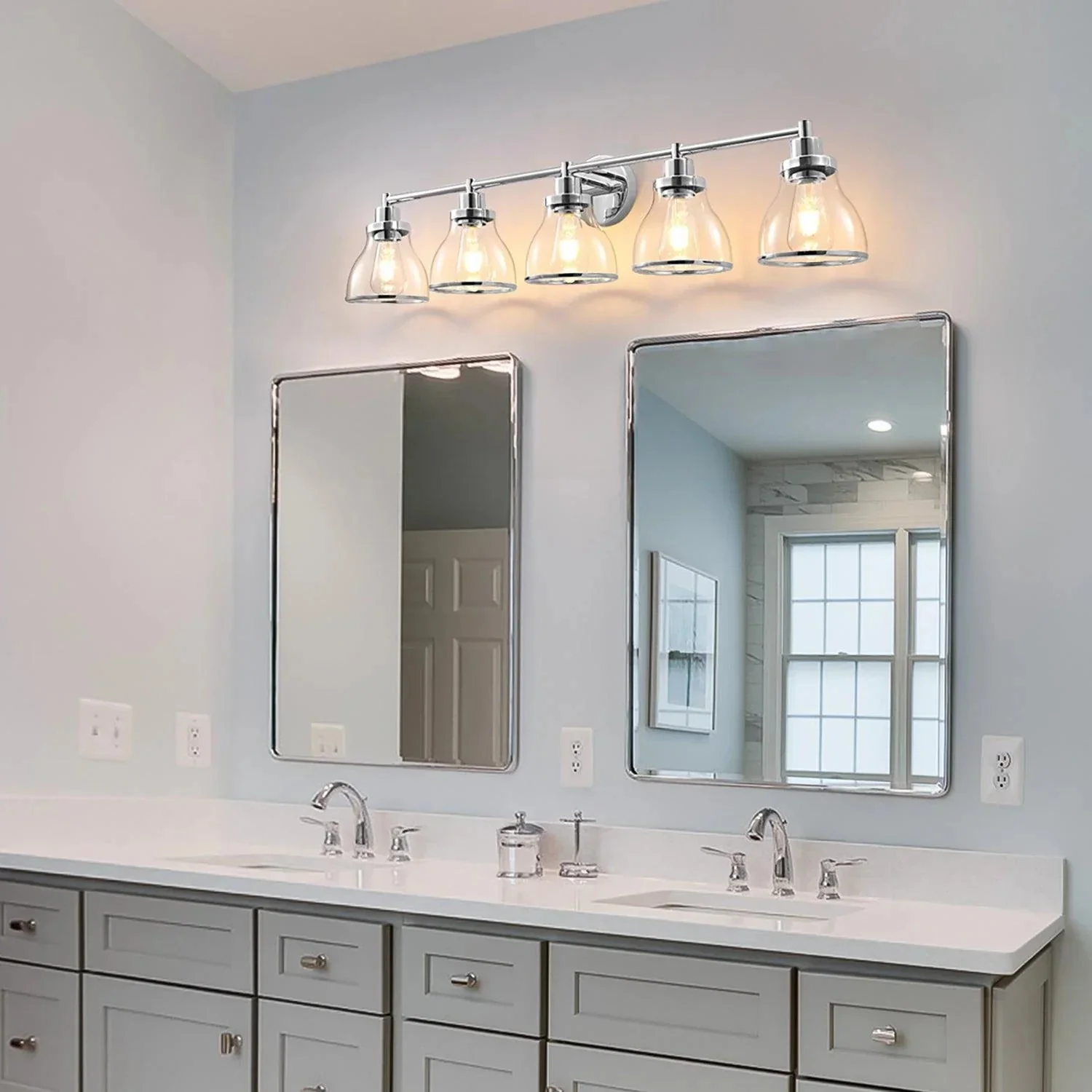 Hermosa Modern Polished Nickel & Black 5-Light Bathroom Vanity Light - Image 2