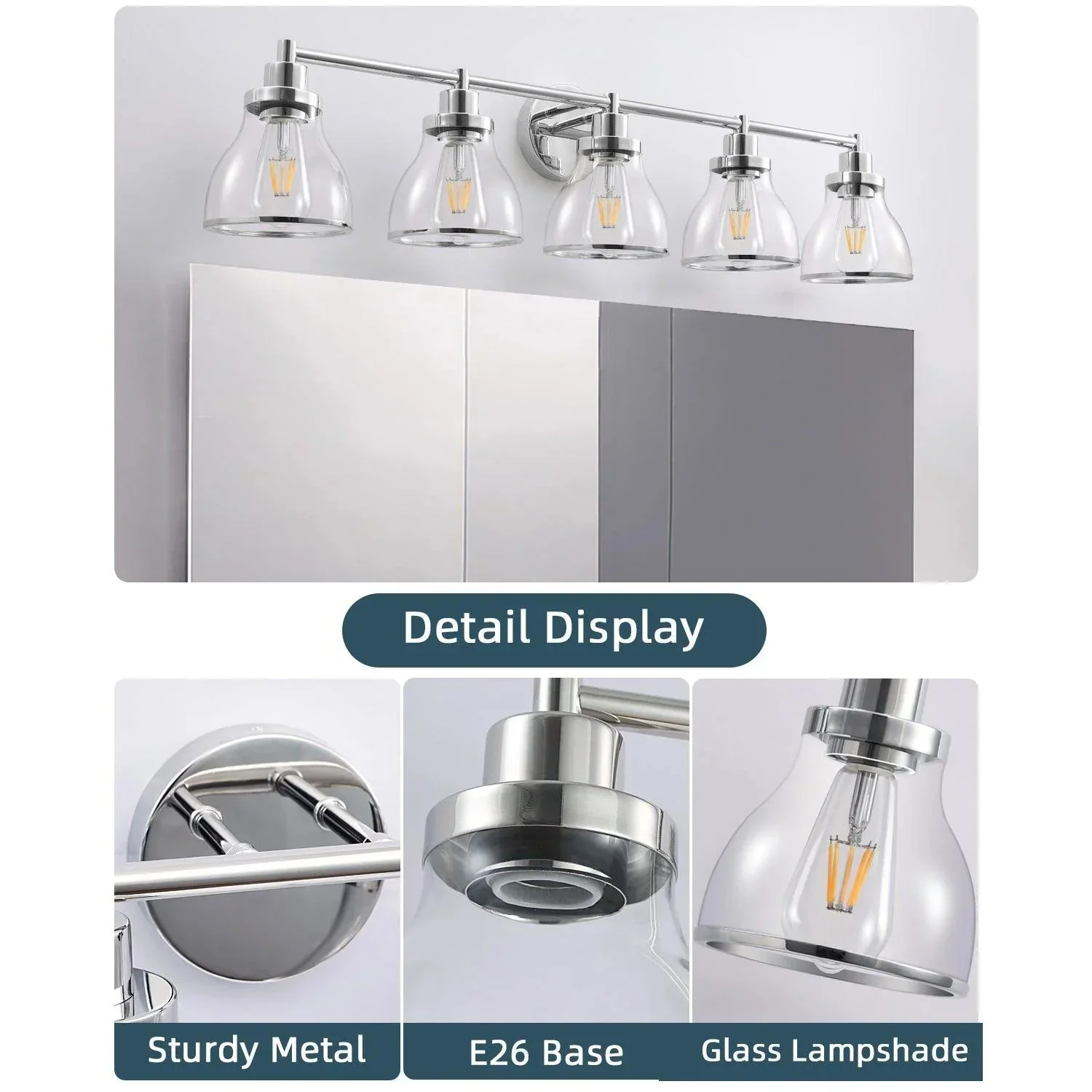 Hermosa Modern Polished Nickel & Black 5-Light Bathroom Vanity Light - Image 3