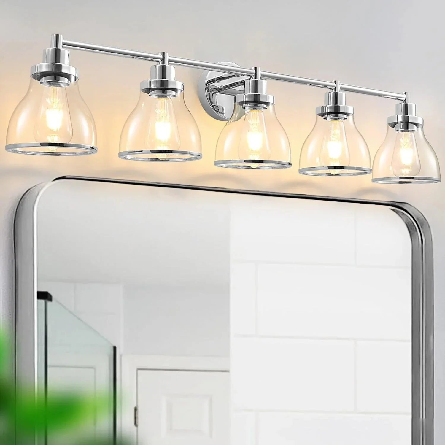 Hermosa Modern Polished Nickel & Black 5-Light Bathroom Vanity Light - Image 4